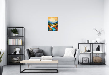 Mountain Valley River with Autumn Flowers Illustration - Brick Art Mosaic Kit 2x3 large