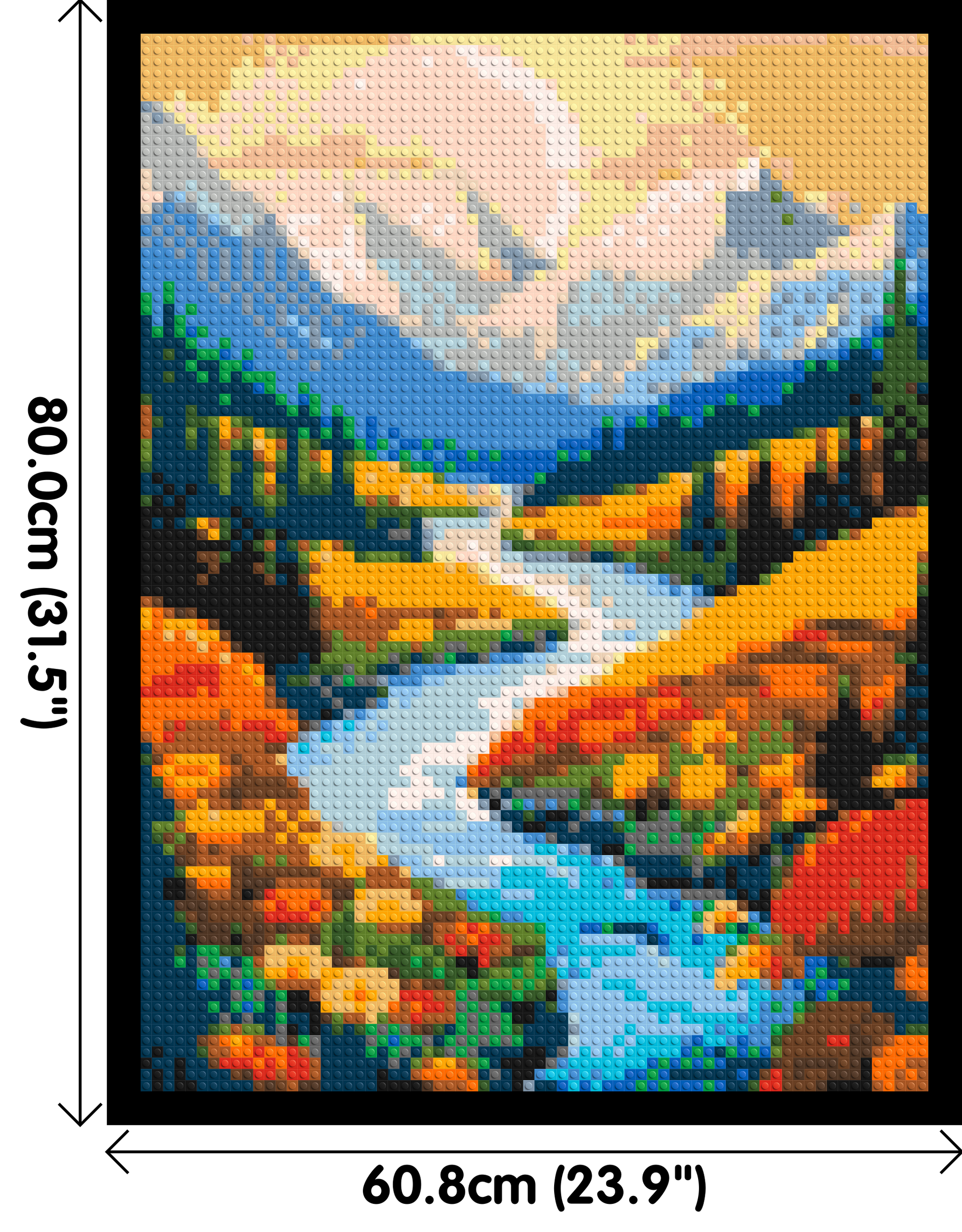 Mountain Valley River with Autumn Flowers Illustration - Brick Art Mosaic Kit 3x4 dimensions with frame