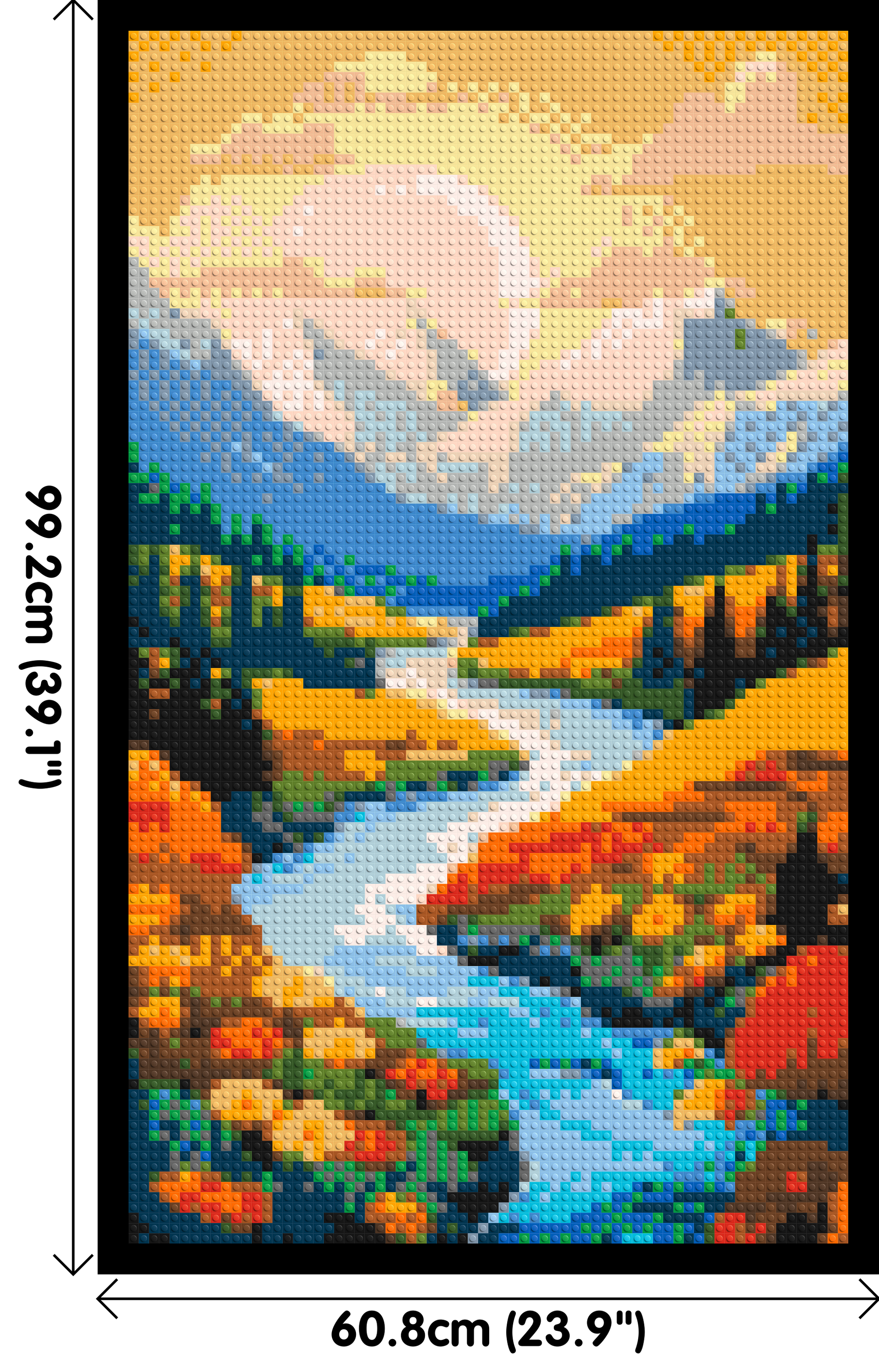 Mountain Valley River with Autumn Flowers Illustration - Brick Art Mosaic Kit 3x5 dimensions with frame