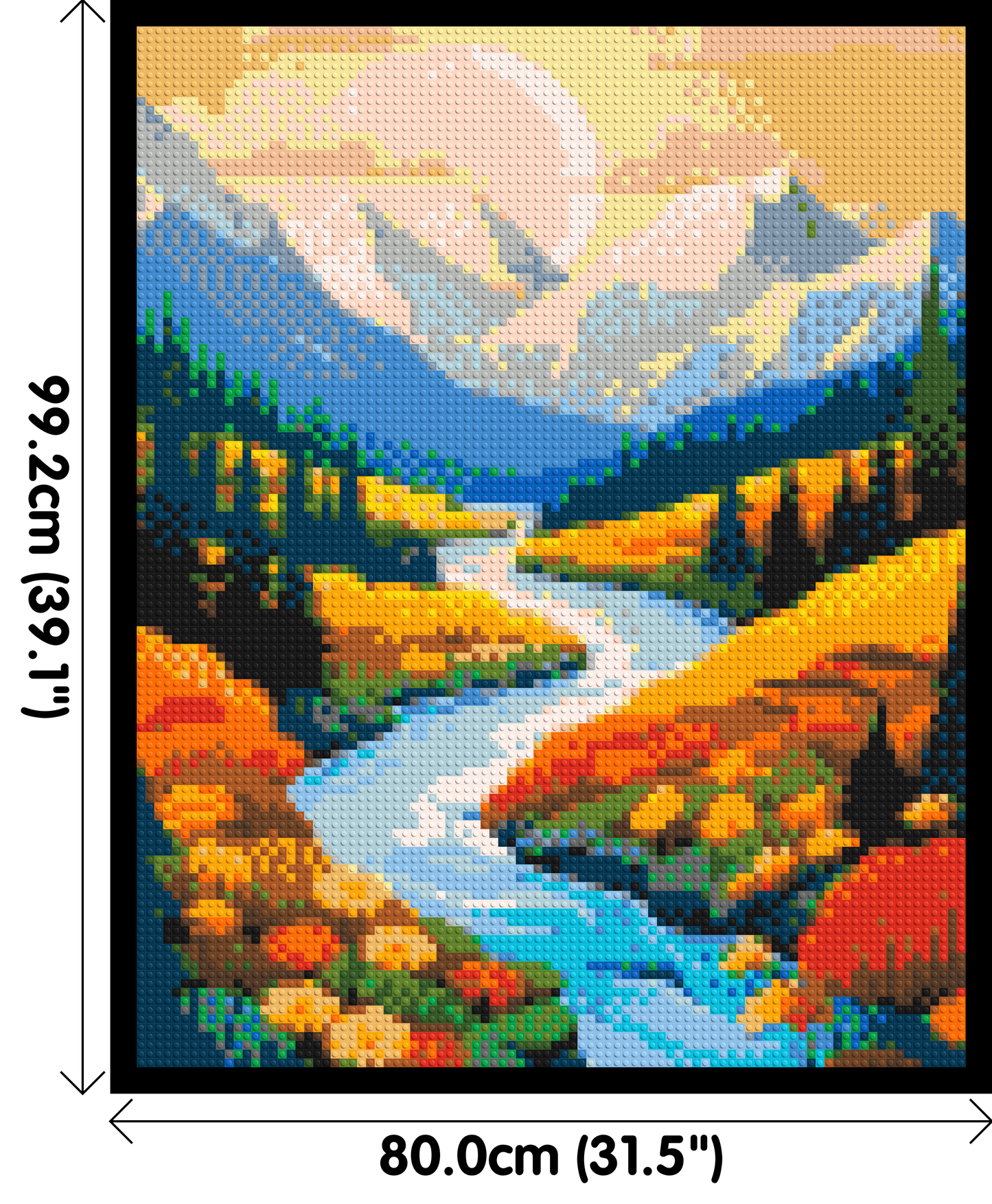 Mountain Valley River with Autumn Flowers Illustration - Brick Art Mosaic Kit 4x5 large