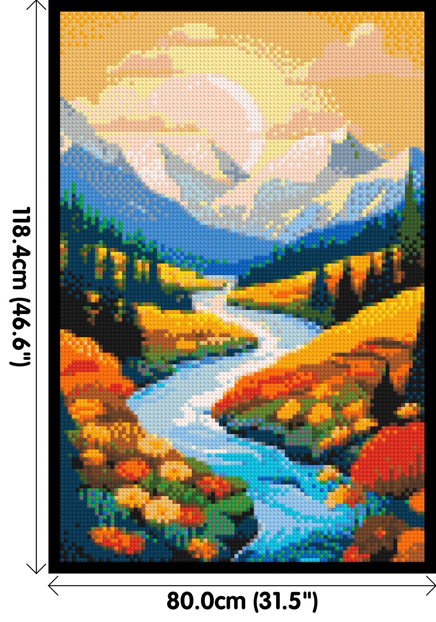 Mountain Valley River with Autumn Flowers Illustration - Brick Art Mosaic Kit 4x6 large