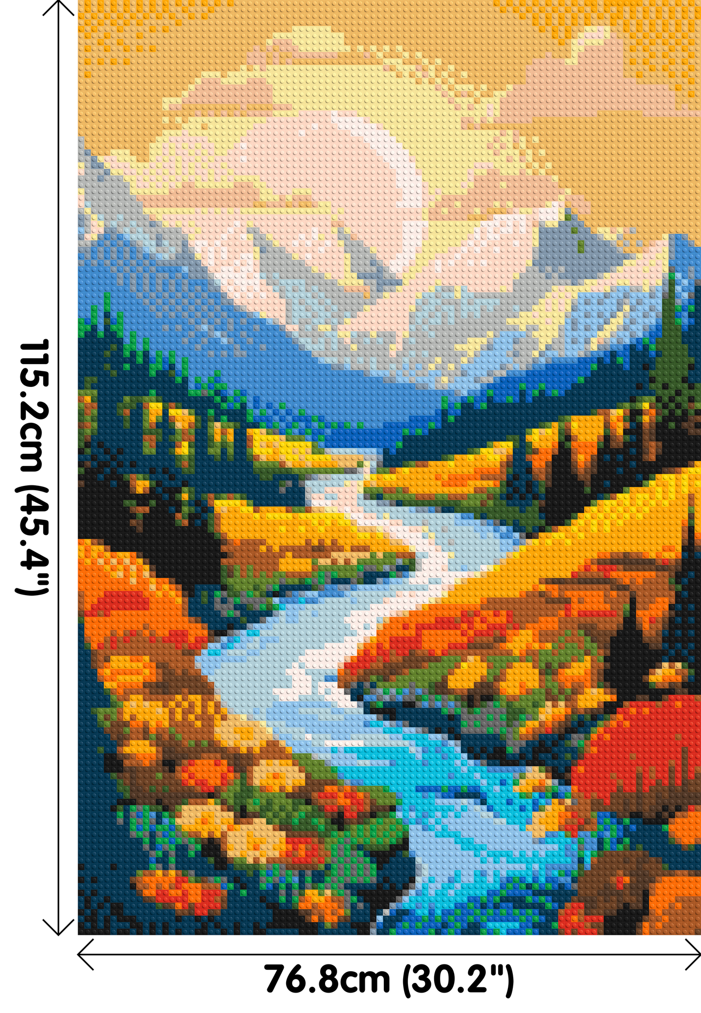 Mountain Valley River with Autumn Flowers Illustration - Brick Art Mosaic Kit 4x6 large