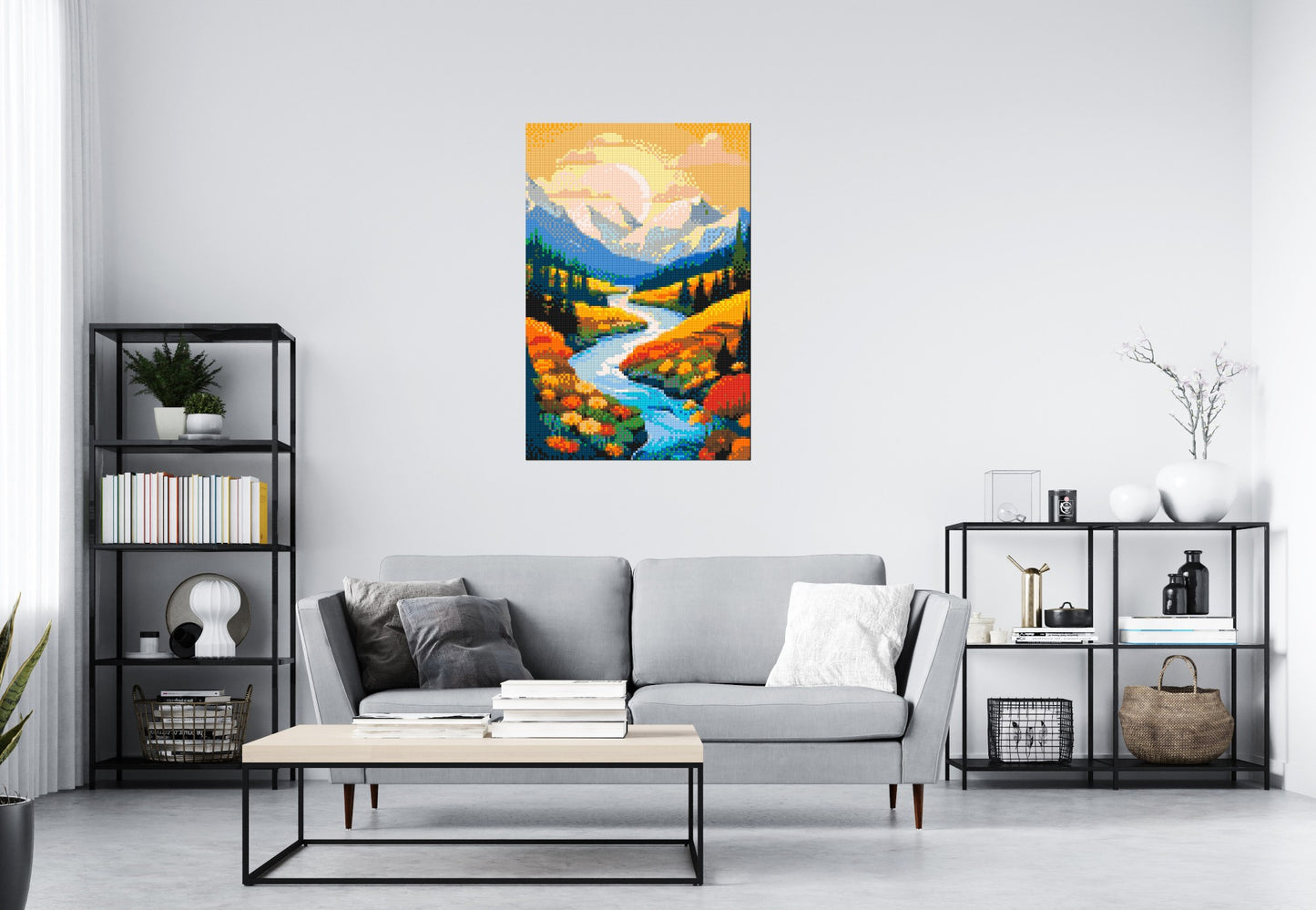 Mountain Valley River with Autumn Flowers Illustration - Brick Art Mosaic Kit 4x6 large
