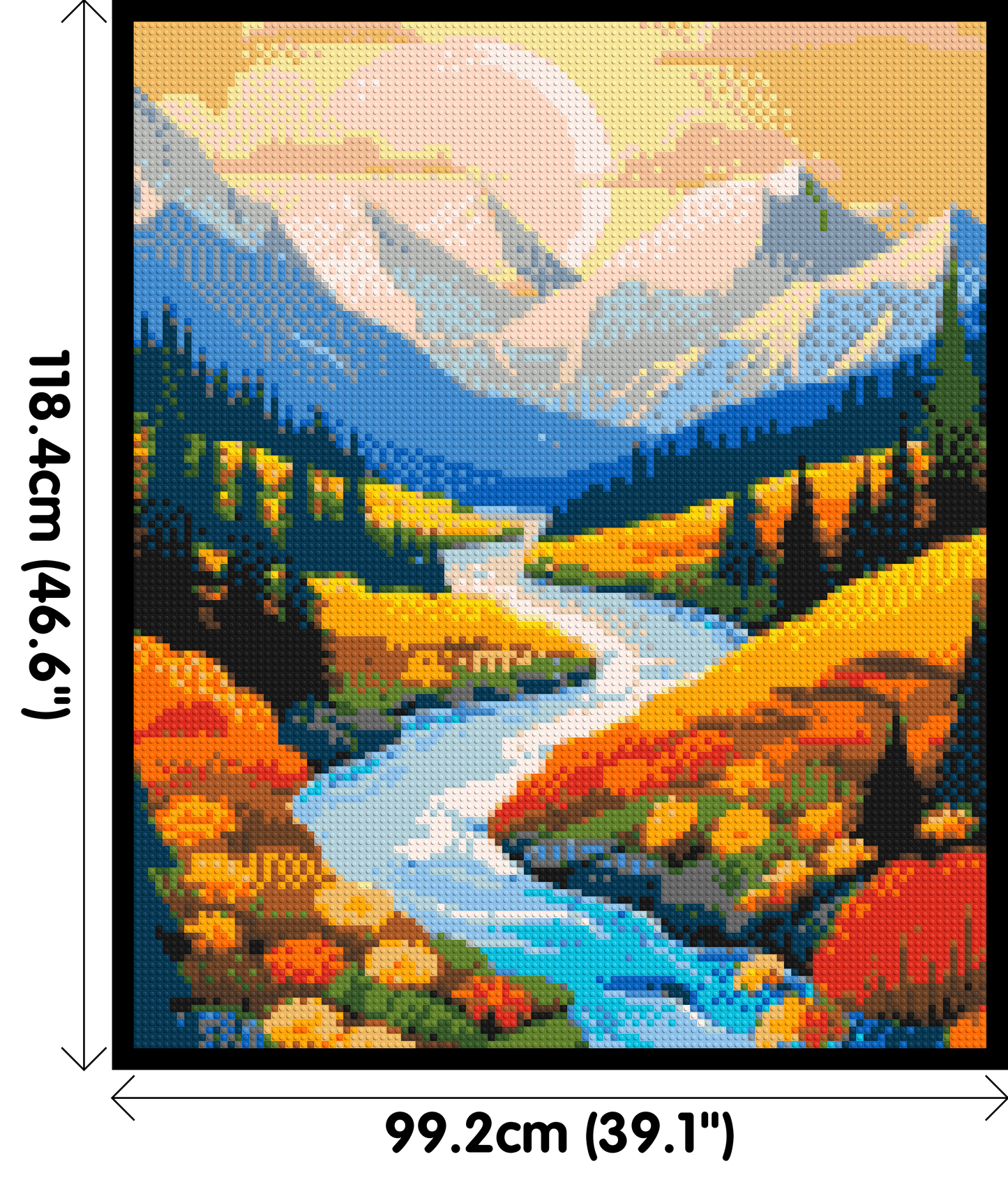 Mountain Valley River with Autumn Flowers Illustration - Brick Art Mosaic Kit 5x6 large