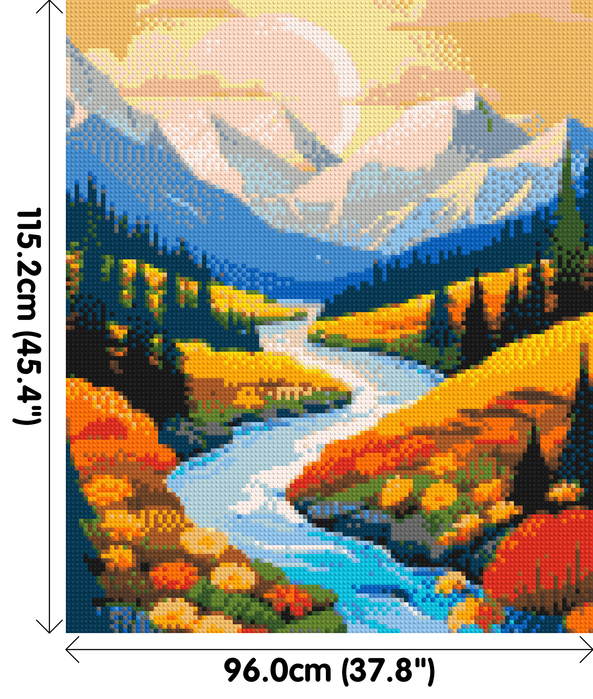 Mountain Valley River with Autumn Flowers Illustration - Brick Art Mosaic Kit 5x6 dimensions