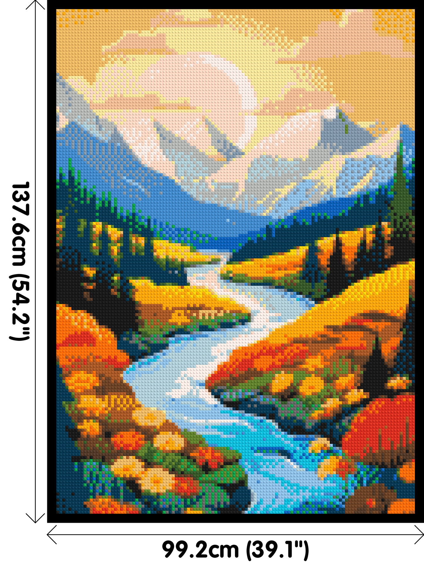 Mountain Valley River with Autumn Flowers Illustration - Brick Art Mosaic Kit 5x7 large