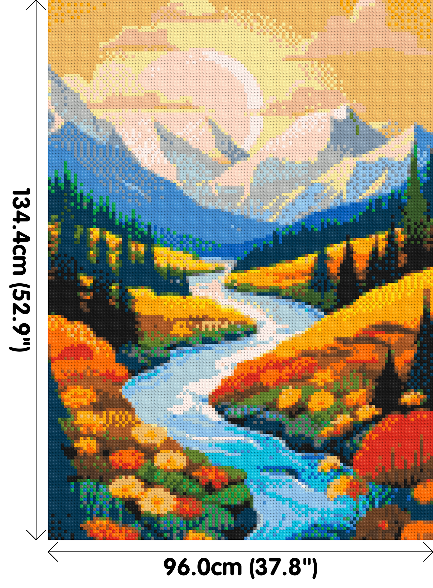 Mountain Valley River with Autumn Flowers Illustration - Brick Art Mosaic Kit 5x7 large
