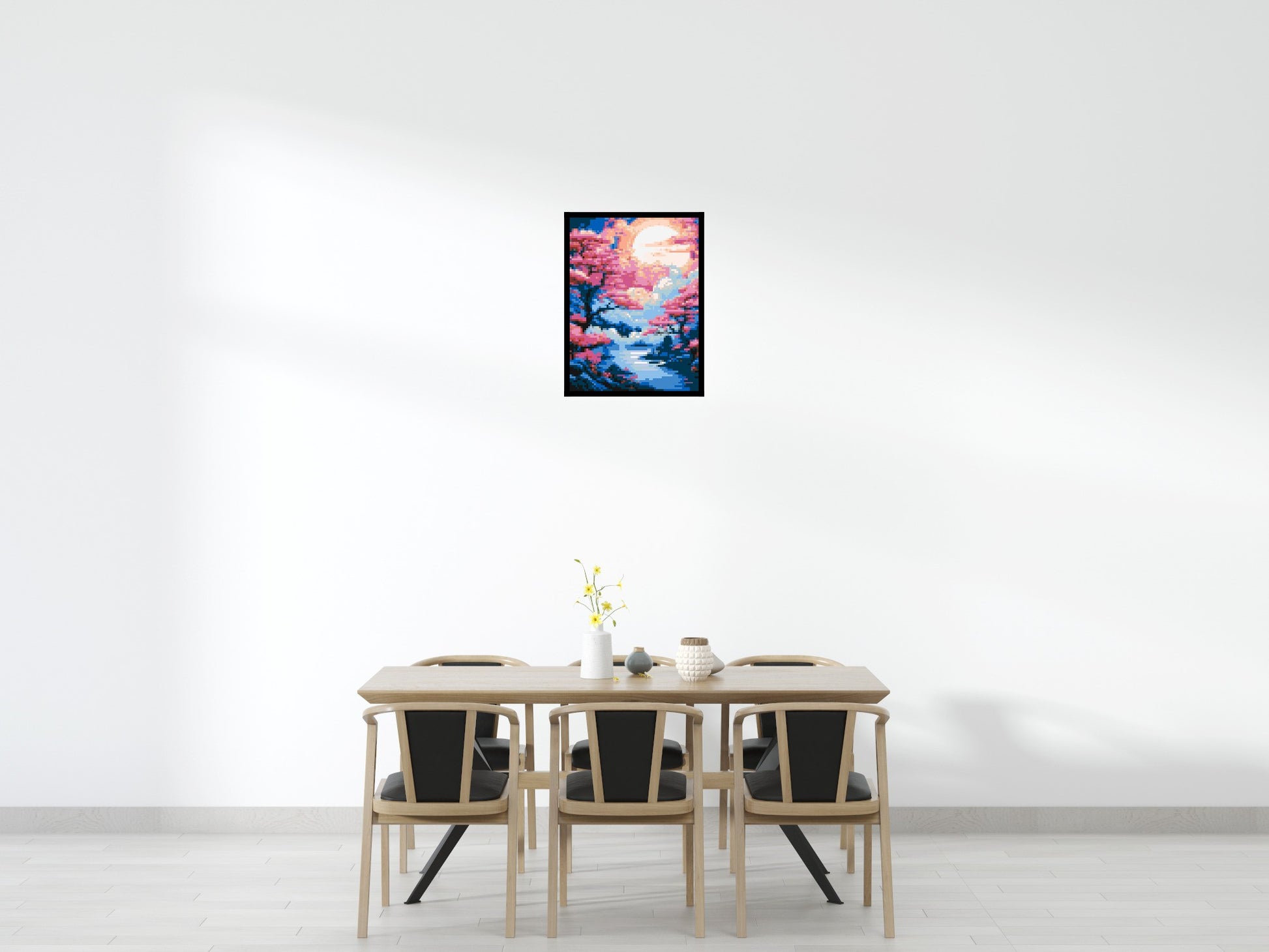 Cherry Blossom Trees and Glowing Moon Japanese Art - Brick Art Mosaic Kit 3x4 scene with frame