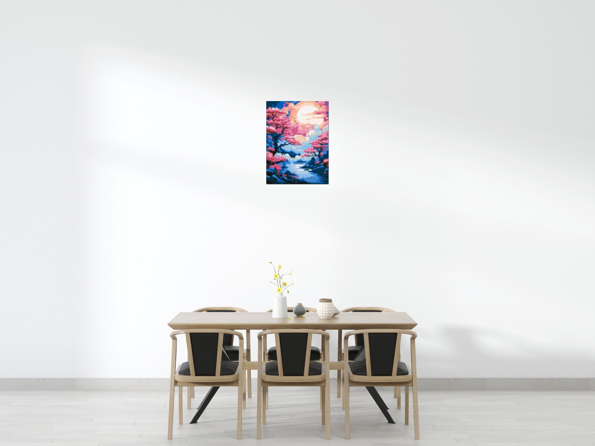 Cherry Blossom Trees and Glowing Moon Japanese Art - Brick Art Mosaic Kit 3x4 scene