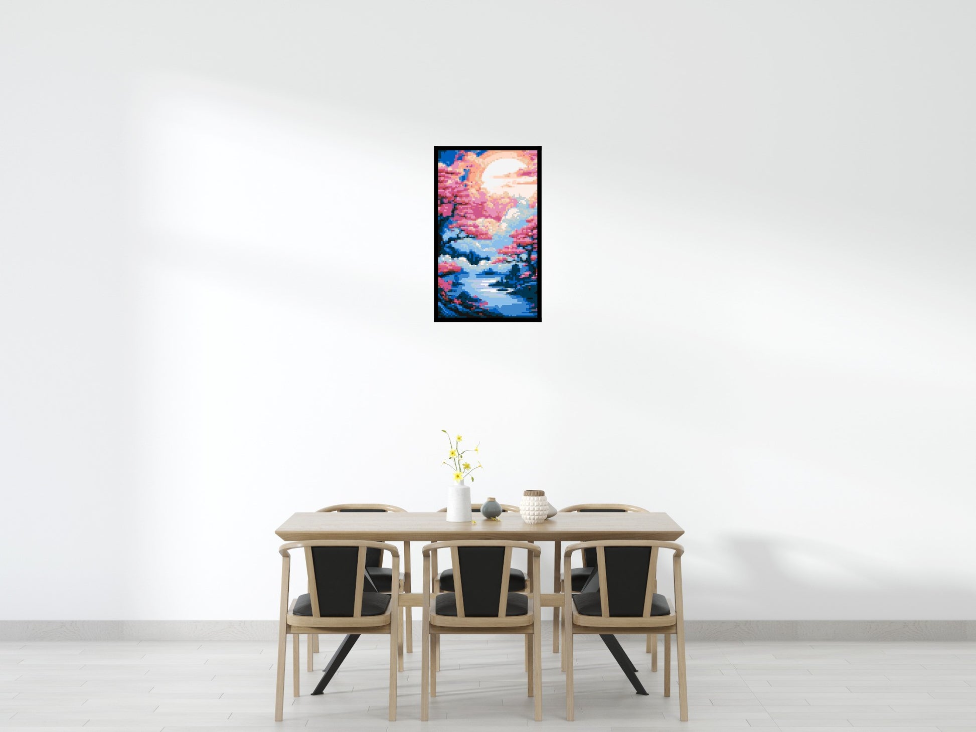 Cherry Blossom Trees and Glowing Moon Japanese Art - Brick Art Mosaic Kit 3x5 scene with frame