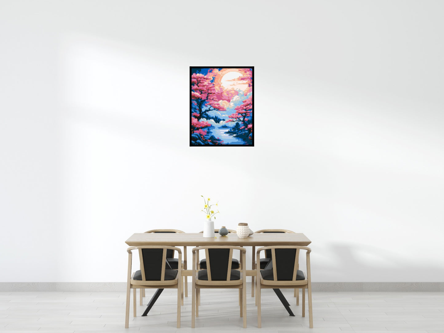 Cherry Blossom Trees and Glowing Moon Japanese Art - Brick Art Mosaic Kit 4x5 large