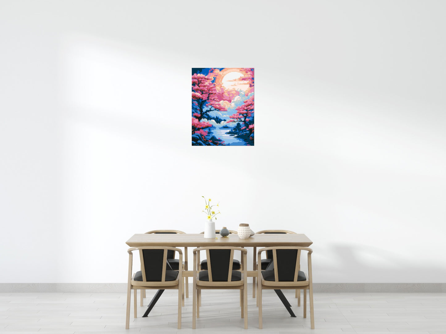 Cherry Blossom Trees and Glowing Moon Japanese Art - Brick Art Mosaic Kit 4x5 large