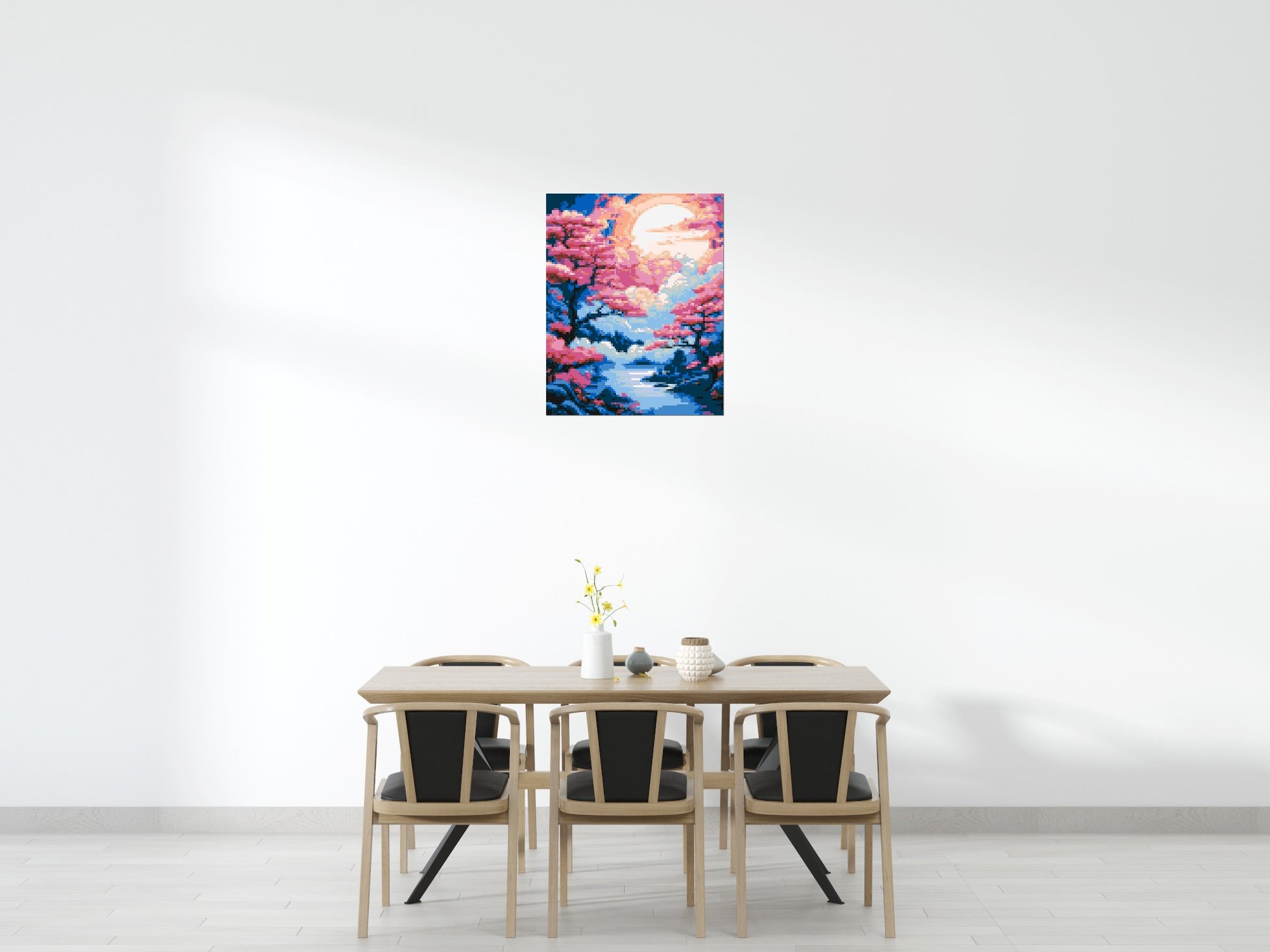 Cherry Blossom Trees and Glowing Moon Japanese Art - Brick Art Mosaic Kit 4x5 scene