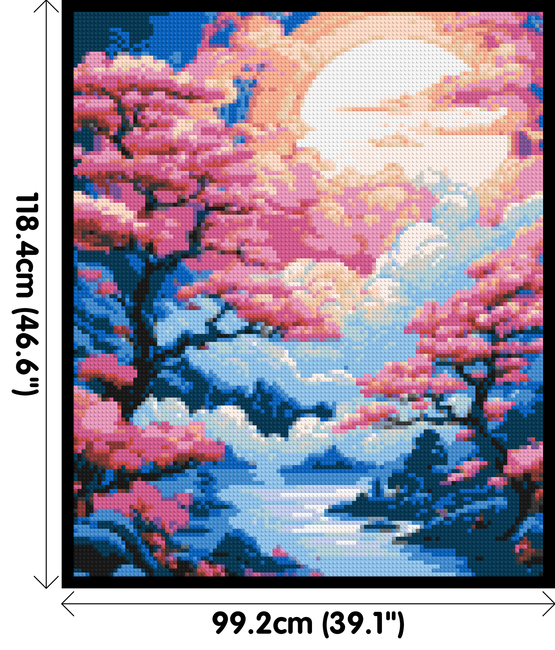 Cherry Blossom Trees and Glowing Moon Japanese Art - Brick Art Mosaic Kit 5x6 dimensions with frame