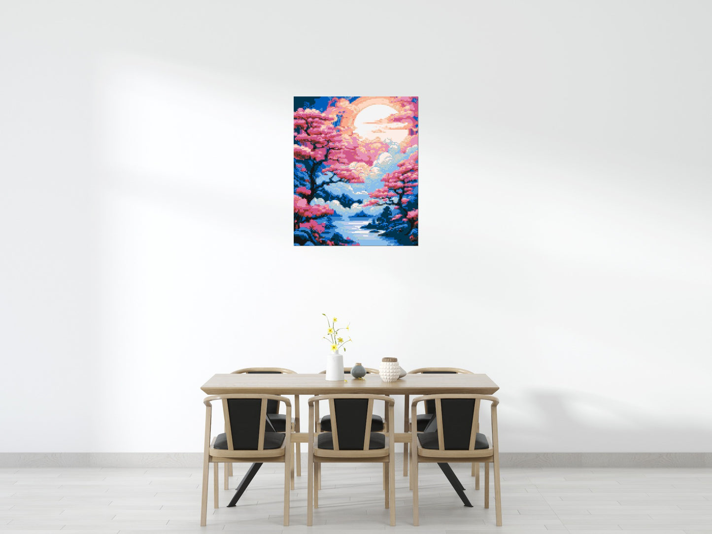 Cherry Blossom Trees and Glowing Moon Japanese Art - Brick Art Mosaic Kit 5x6 large