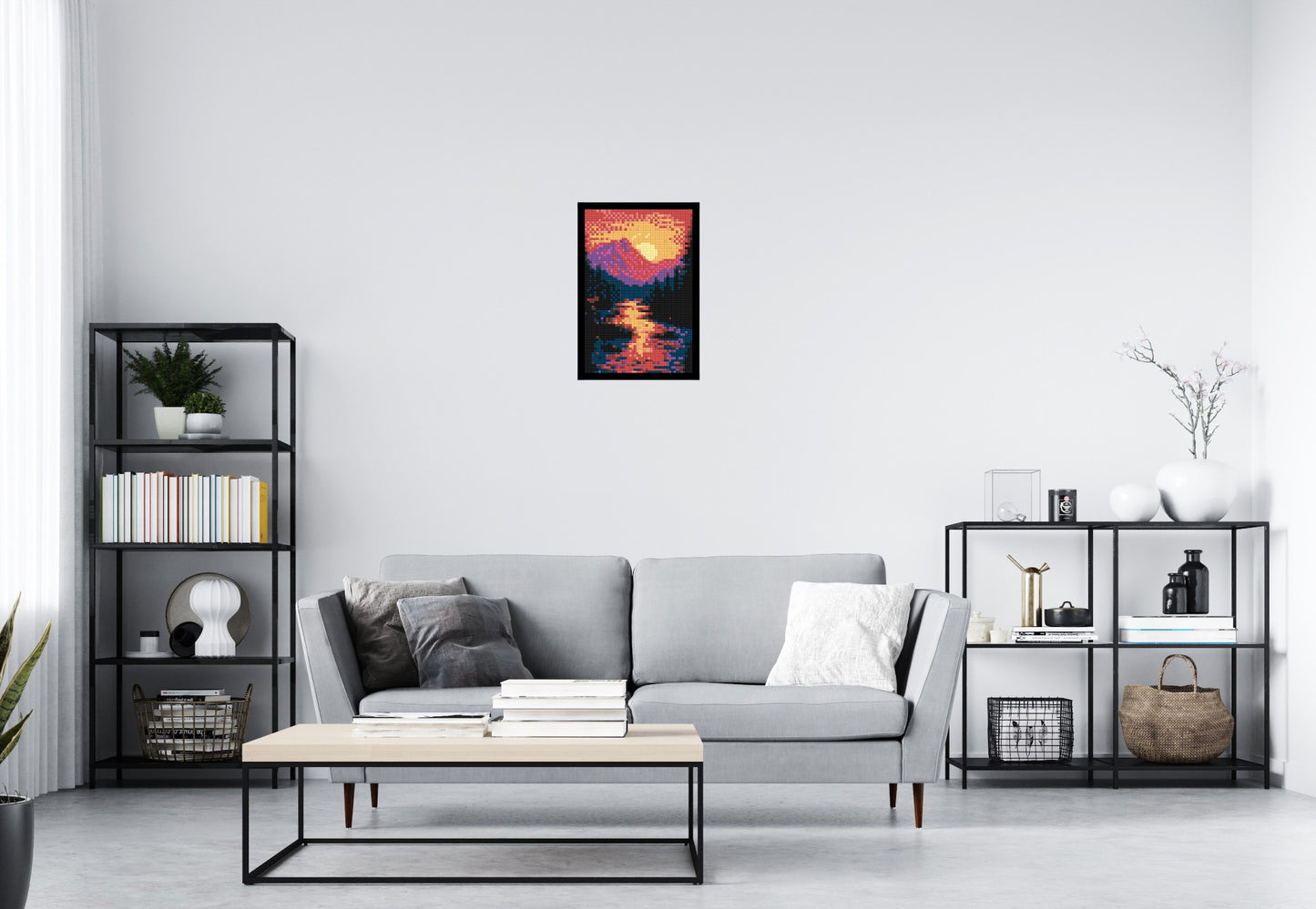 Sunset Mountain River Pixel Art - Brick Art Mosaic Kit 2x3 large