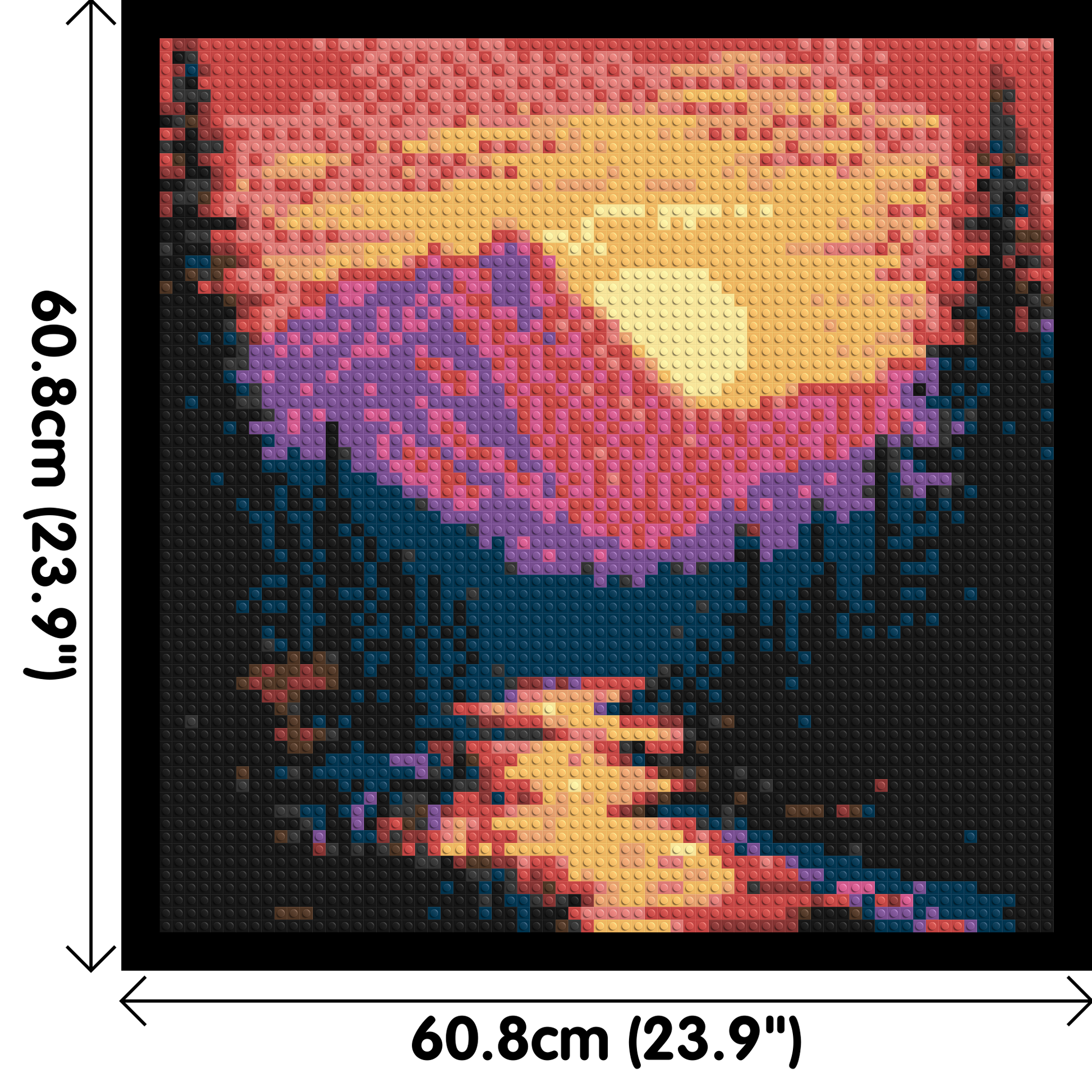Sunset Mountain River Pixel Art - Brick Art Mosaic Kit 3x3 dimensions with frame