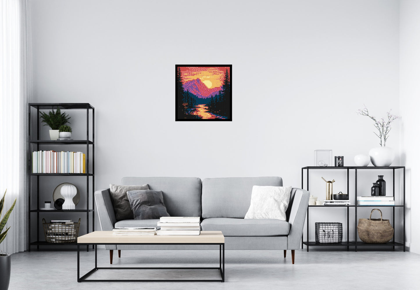 Sunset Mountain River Pixel Art - Brick Art Mosaic Kit 3x3 large