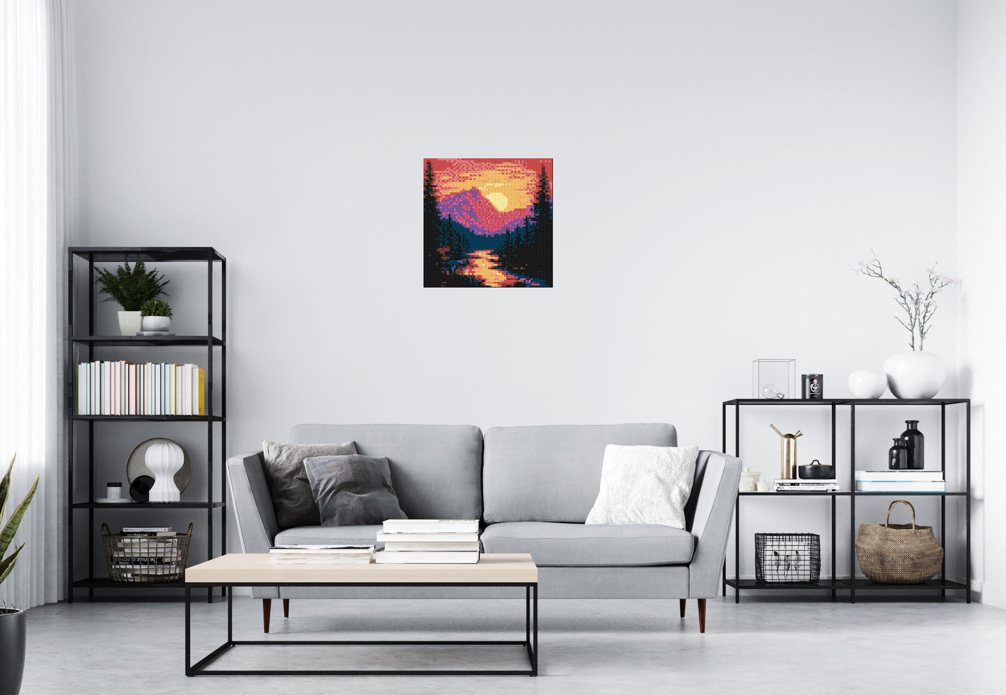 Sunset Mountain River Pixel Art - Brick Art Mosaic Kit 3x3 large