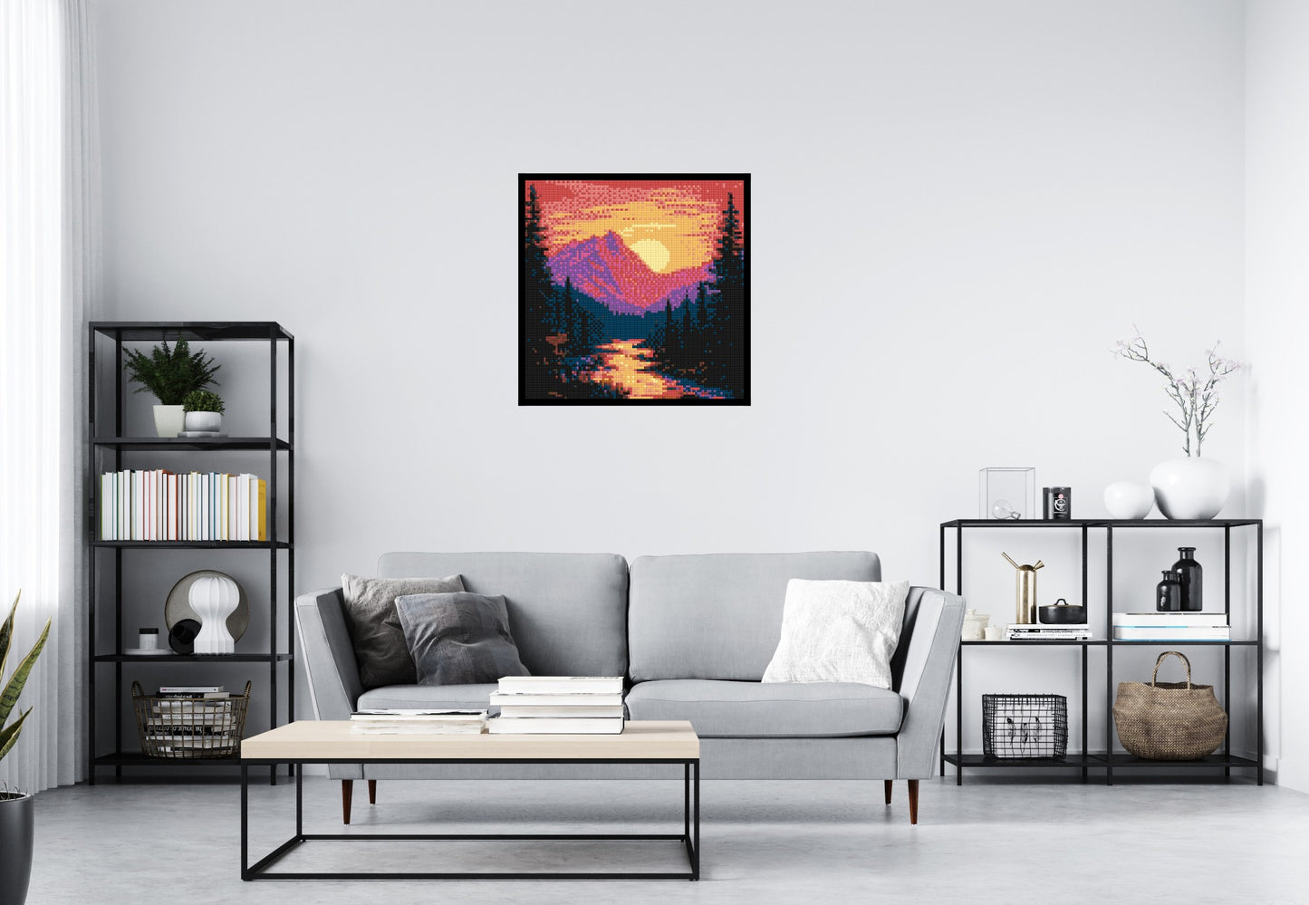 Sunset Mountain River Pixel Art - Brick Art Mosaic Kit 4x4 large