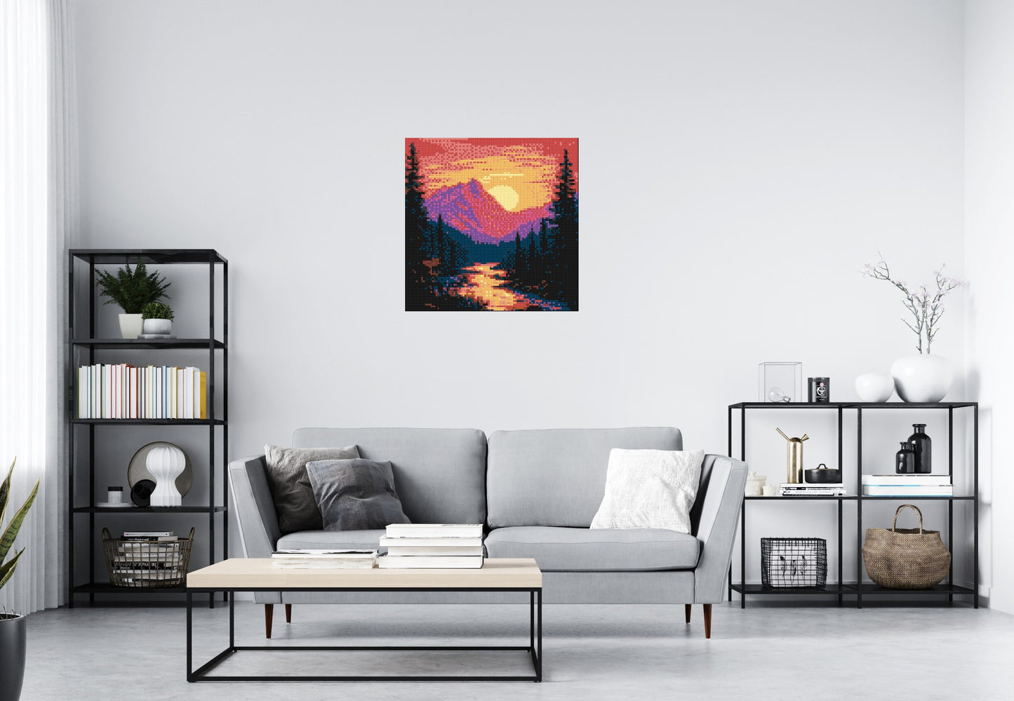 Sunset Mountain River Pixel Art - Brick Art Mosaic Kit 4x4 large