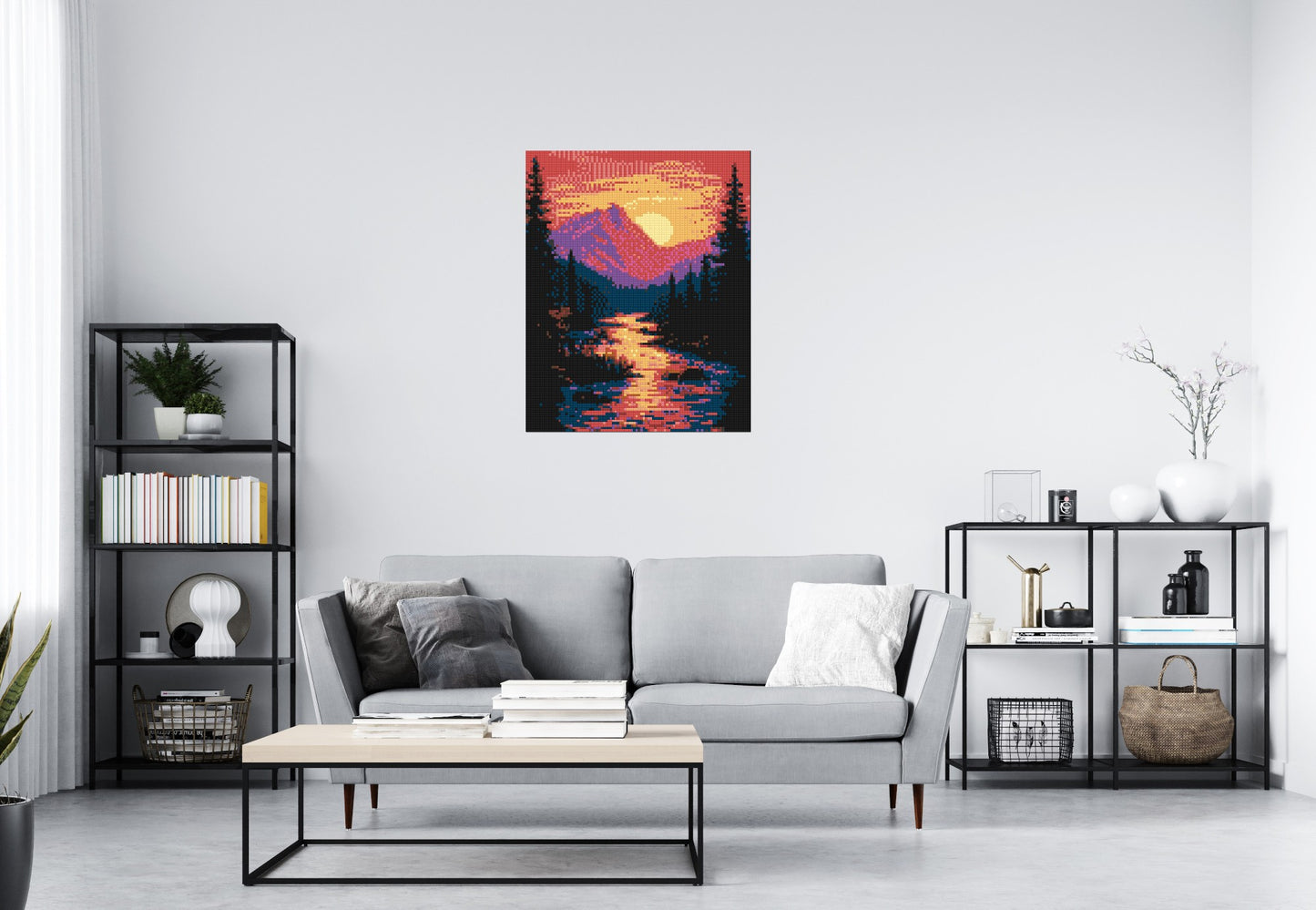 Sunset Mountain River Pixel Art - Brick Art Mosaic Kit 4x5 large