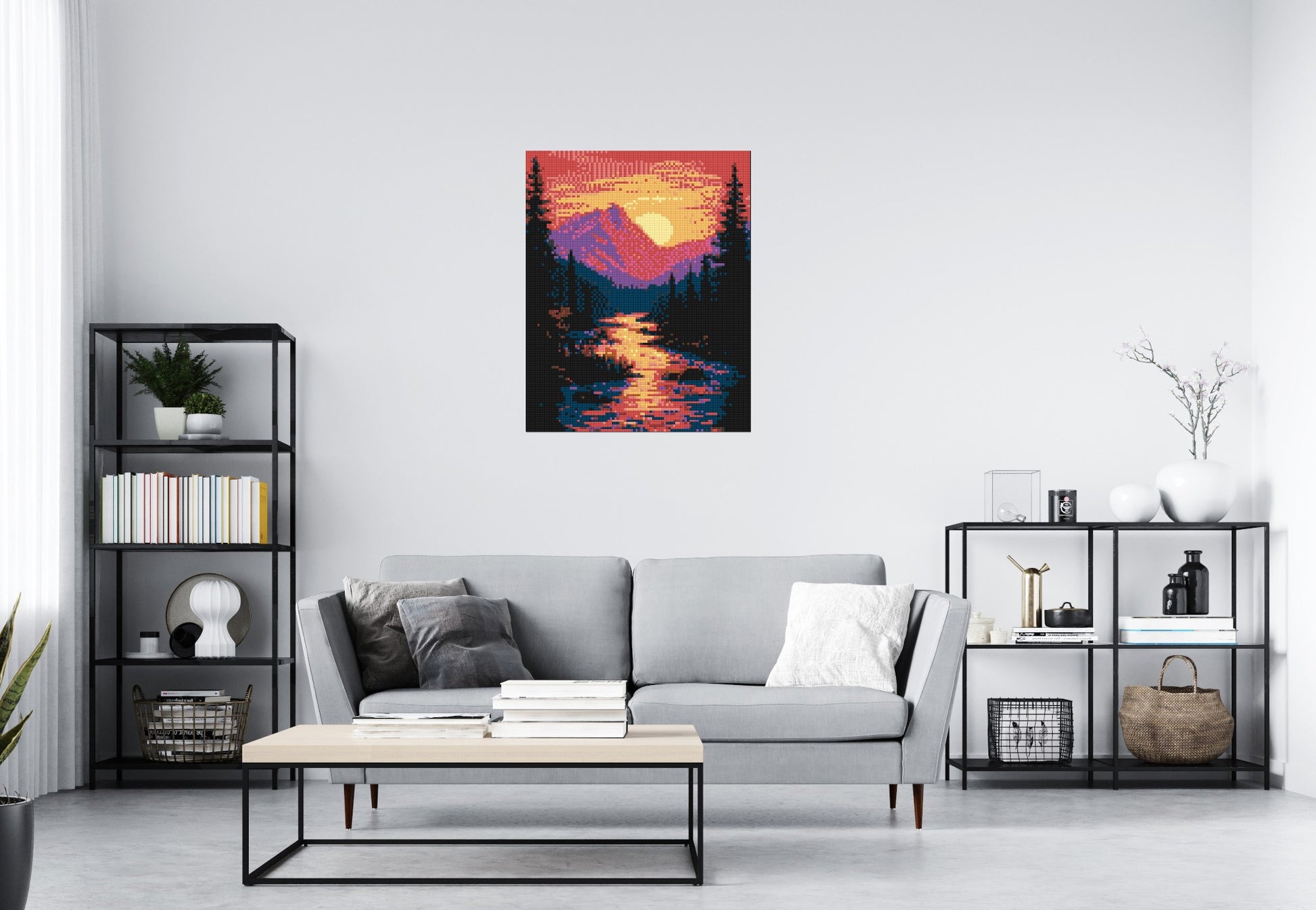Sunset Mountain River Pixel Art - Brick Art Mosaic Kit 4x5 scene