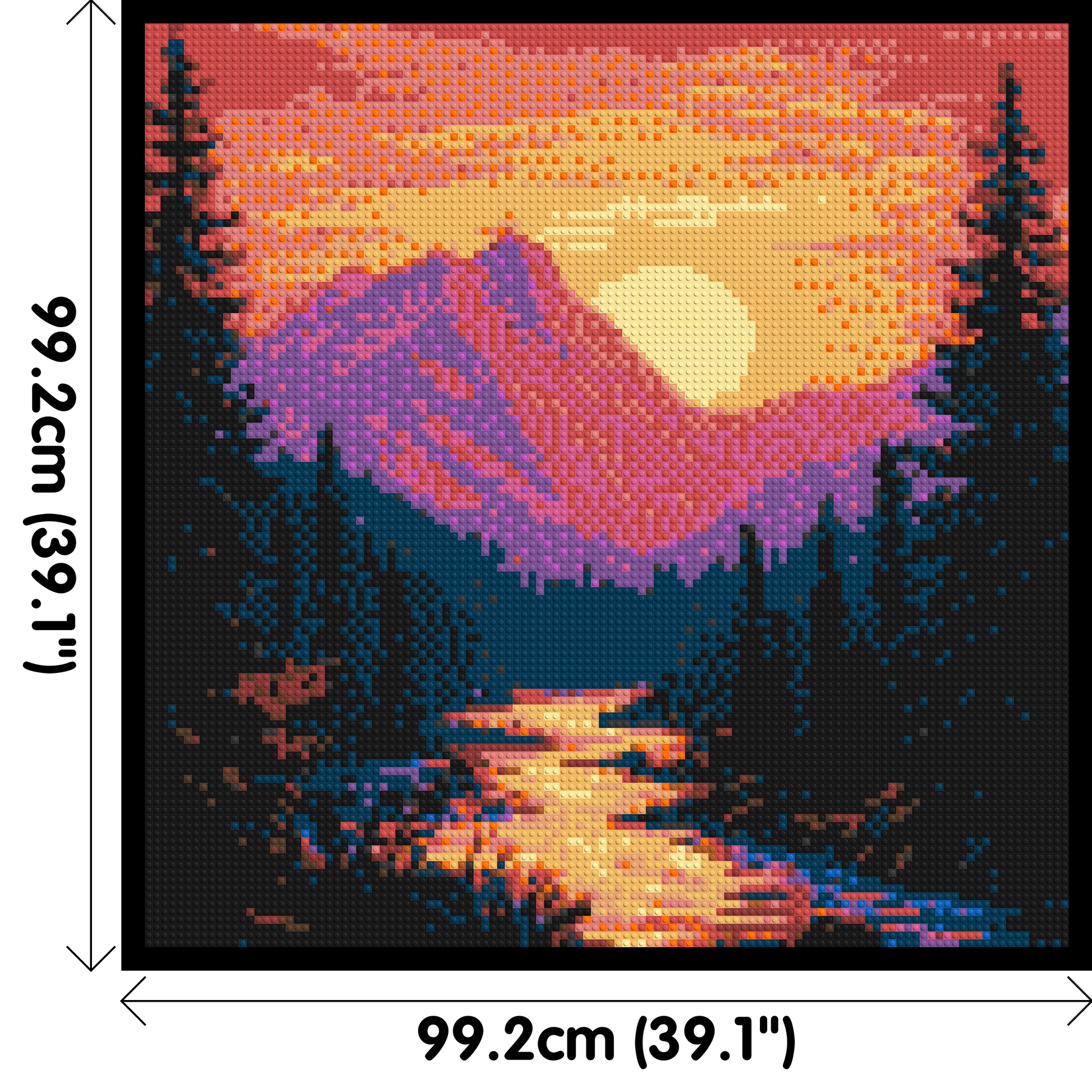 Sunset Mountain River Pixel Art - Brick Art Mosaic Kit 5x5 dimensions with frame