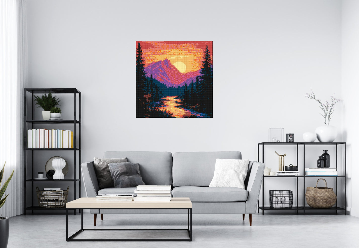 Sunset Mountain River Pixel Art - Brick Art Mosaic Kit 5x5 large