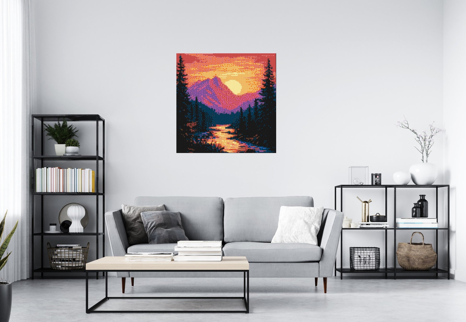 Sunset Mountain River Pixel Art - Brick Art Mosaic Kit 5x5 scene