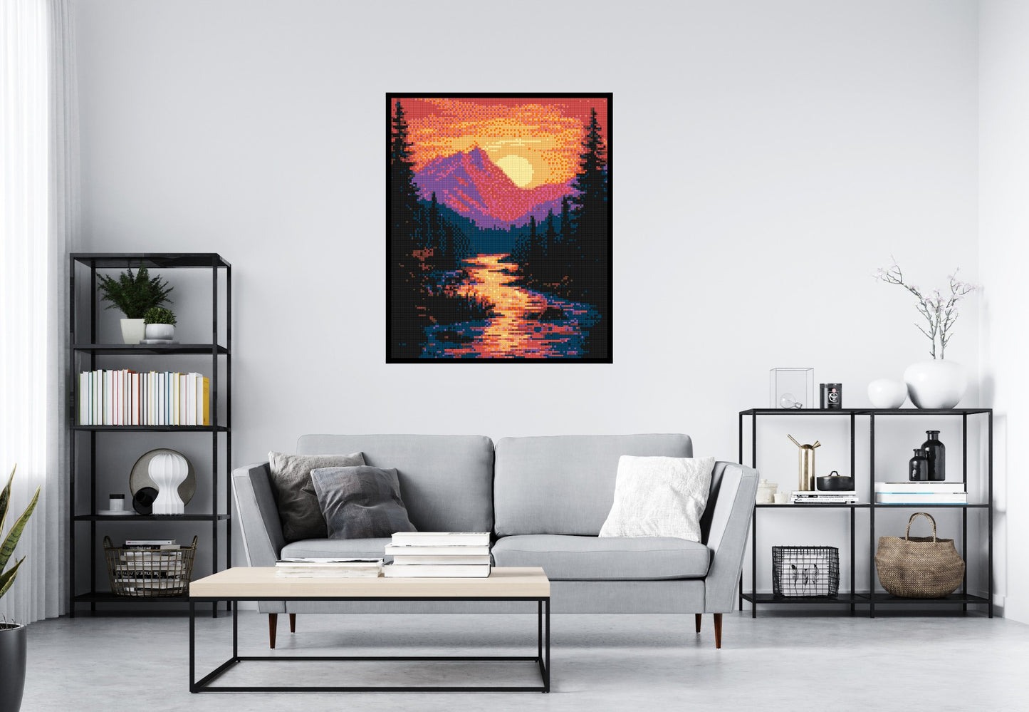 Sunset Mountain River Pixel Art - Brick Art Mosaic Kit 5x6 large