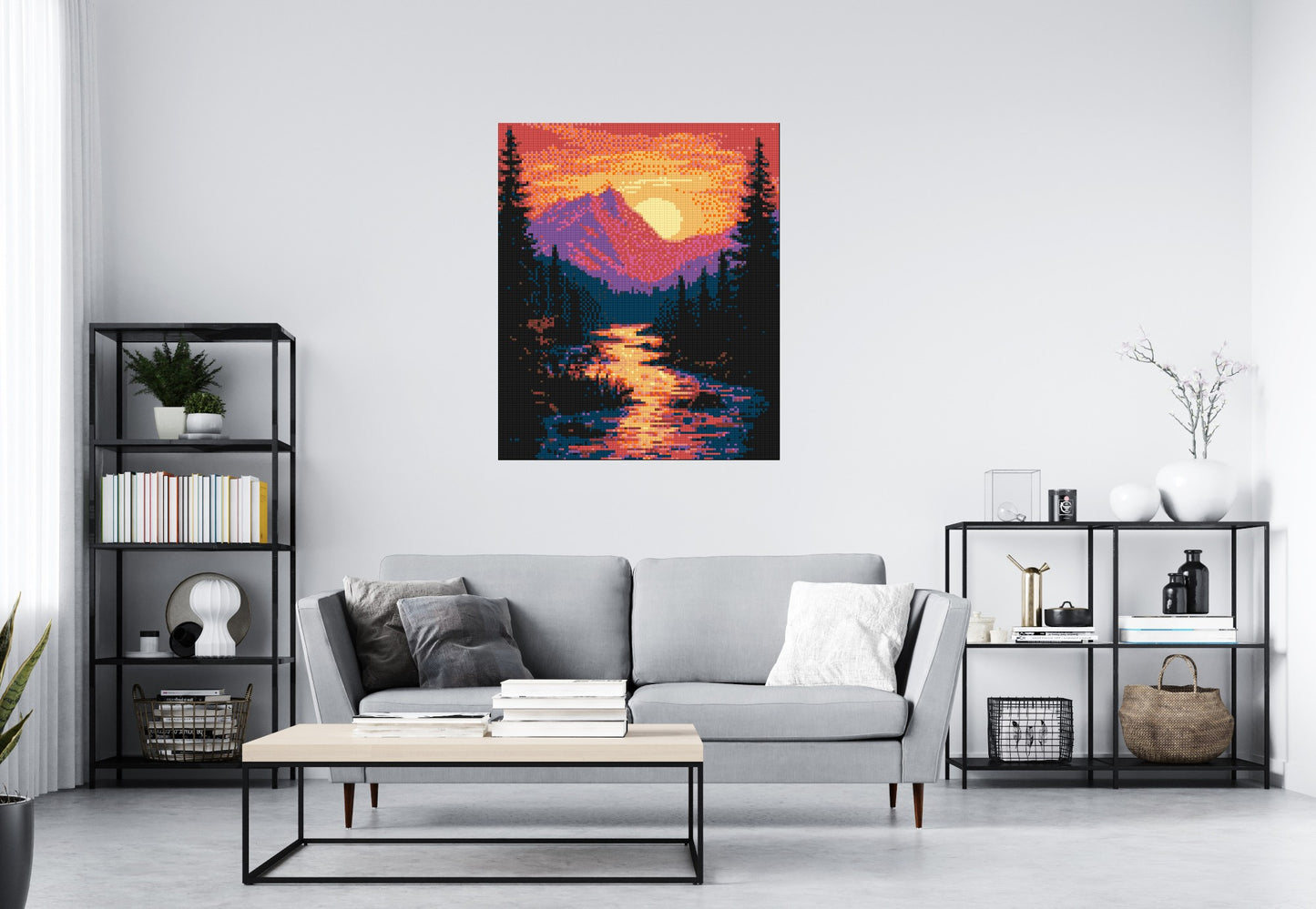 Sunset Mountain River Pixel Art - Brick Art Mosaic Kit 5x6 large