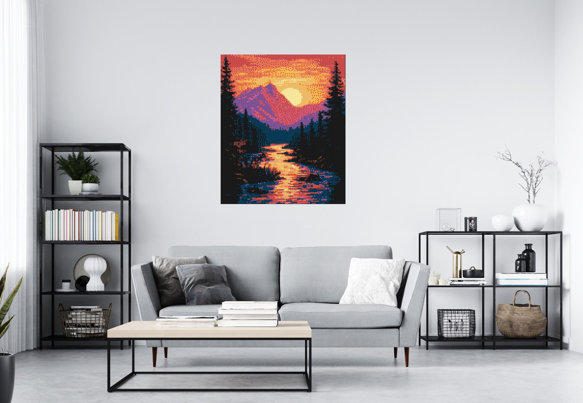 Sunset Mountain River Pixel Art - Brick Art Mosaic Kit 5x6 scene