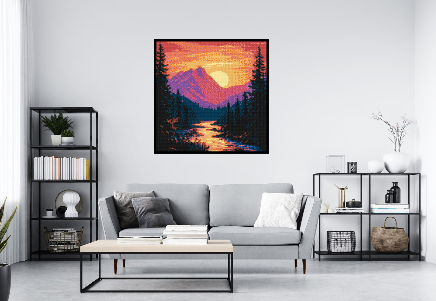 Sunset Mountain River Pixel Art - Brick Art Mosaic Kit 6x6 large