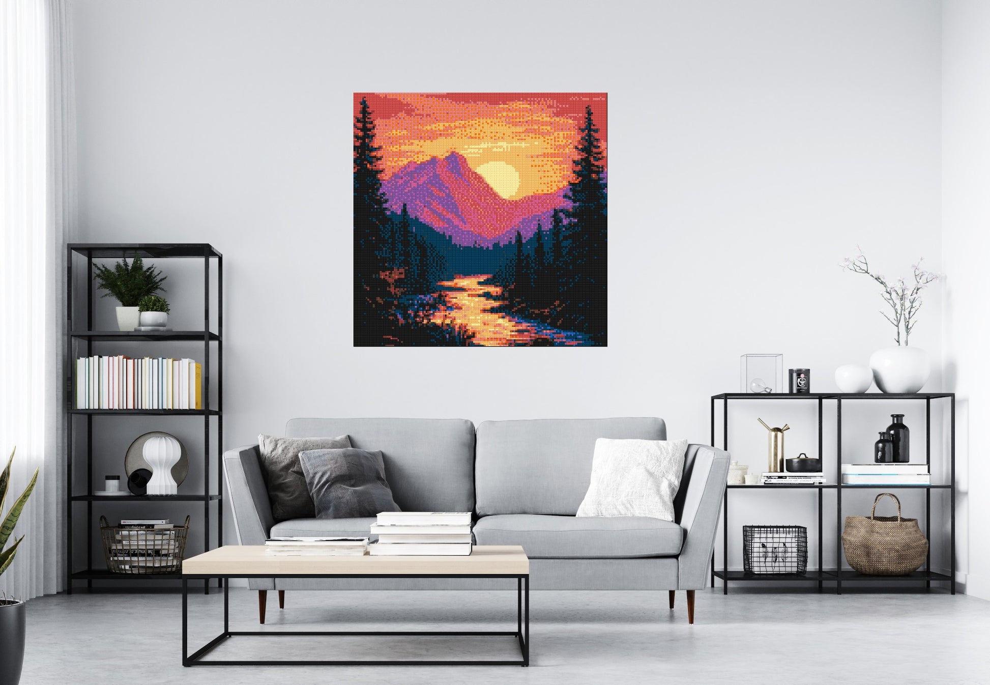Sunset Mountain River Pixel Art - Brick Art Mosaic Kit 6x6 scene