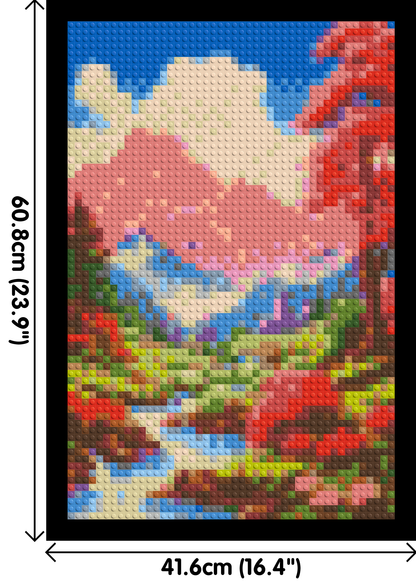 Pink Mountain Peaks and Cascading Waterfall Illustration - Brick Art Mosaic Kit 2x3 large