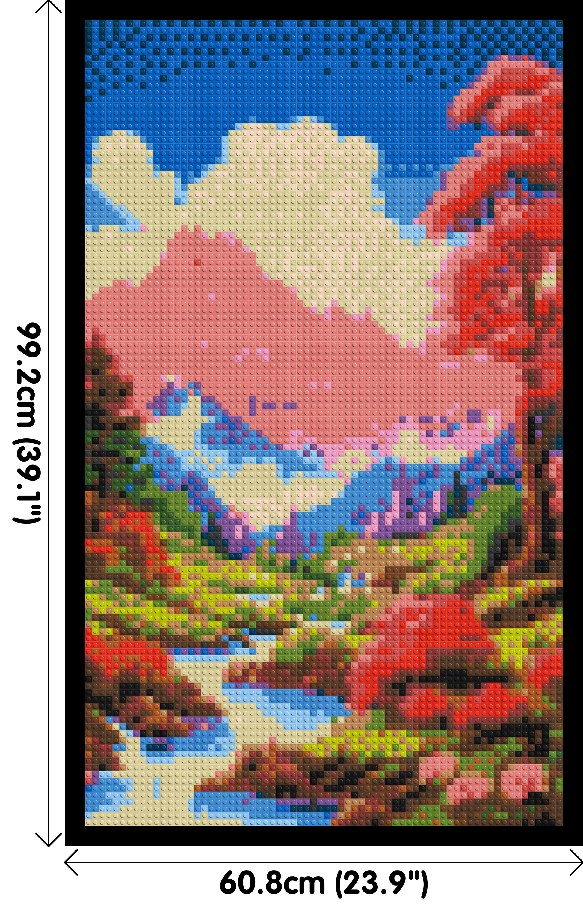 Pink Mountain Peaks and Cascading Waterfall Illustration - Brick Art Mosaic Kit 3x5 dimensions with frame