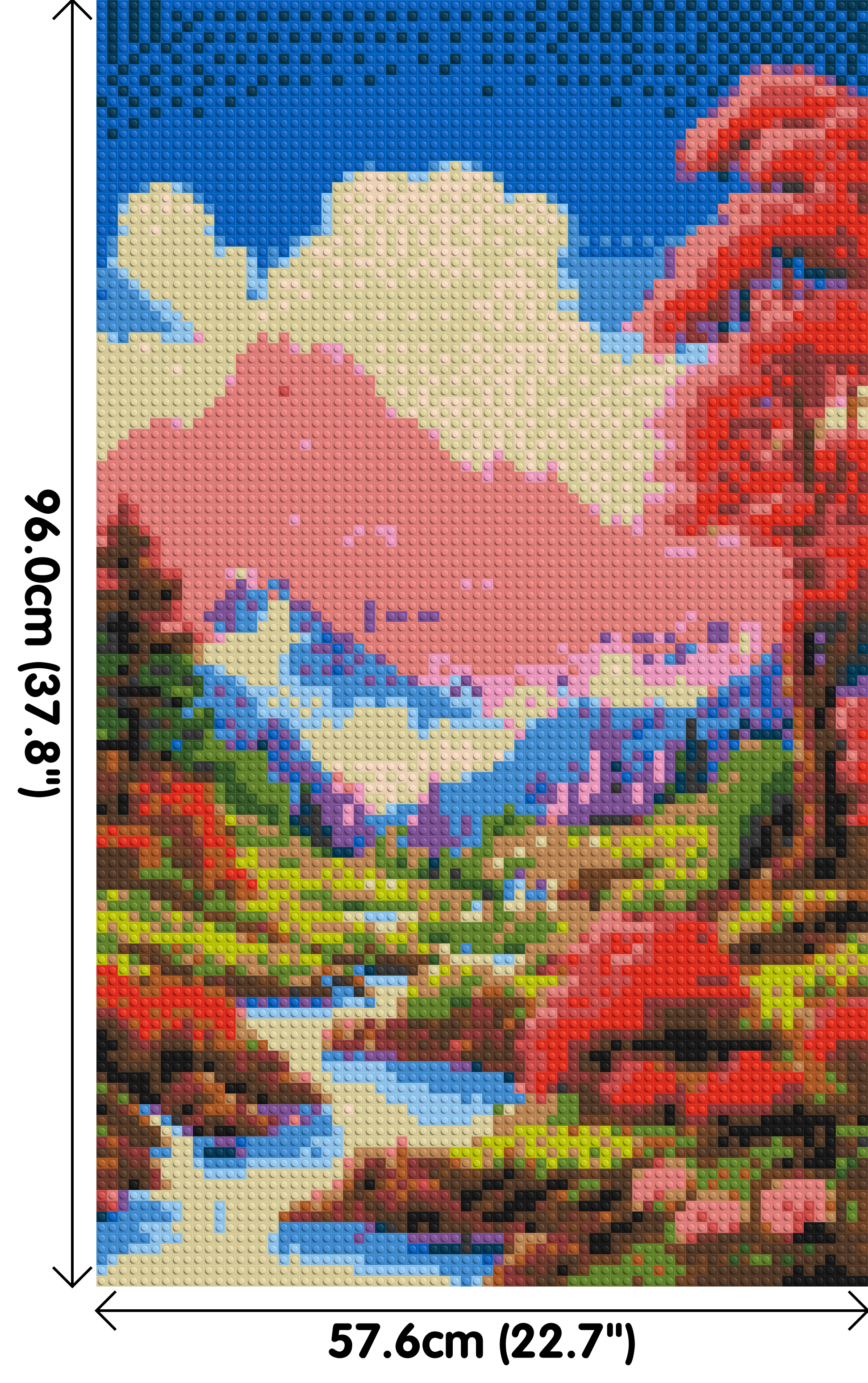 Pink Mountain Peaks and Cascading Waterfall Illustration - Brick Art Mosaic Kit 3x5 dimensions