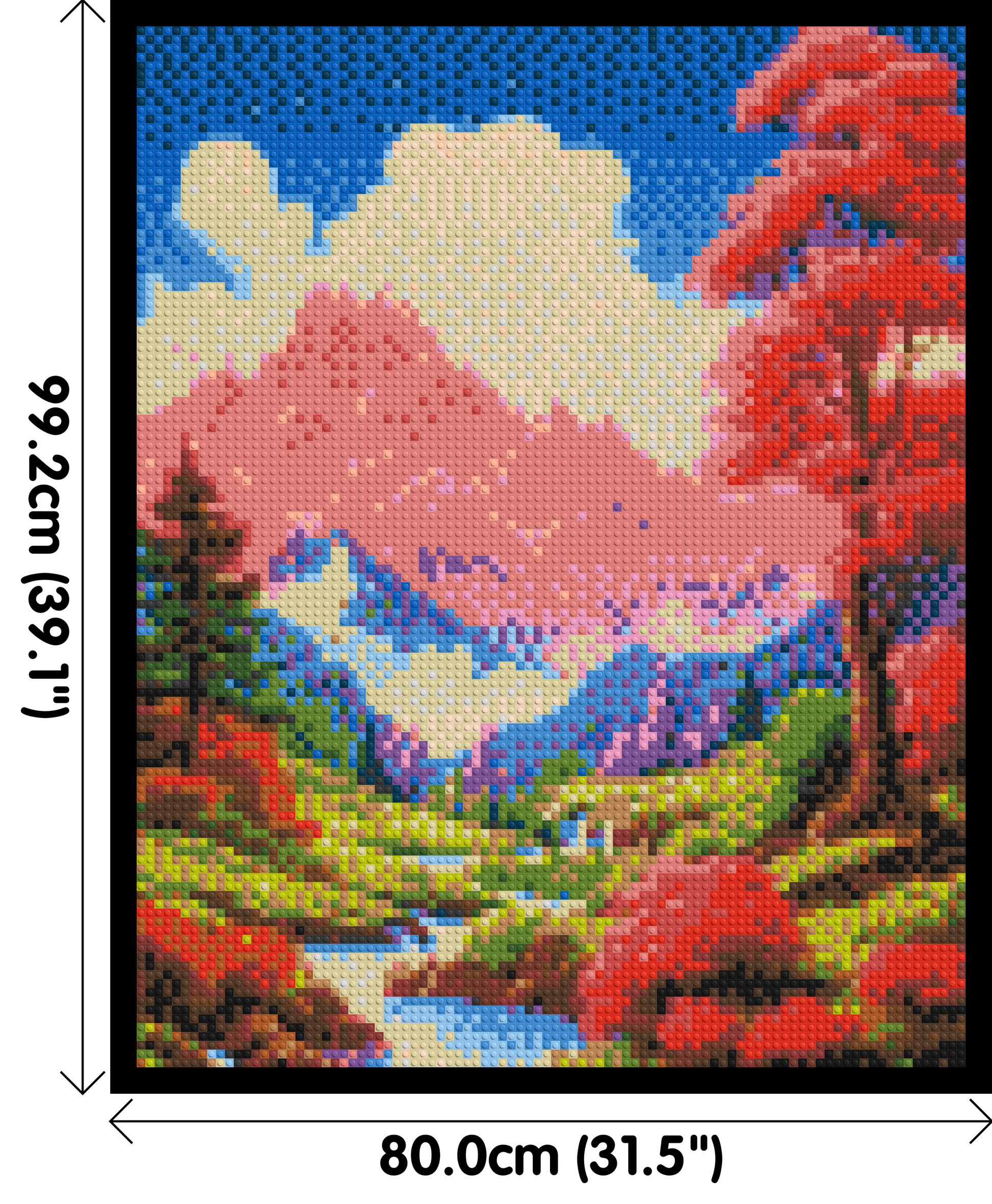 Pink Mountain Peaks and Cascading Waterfall Illustration - Brick Art Mosaic Kit 4x5 dimensions with frame