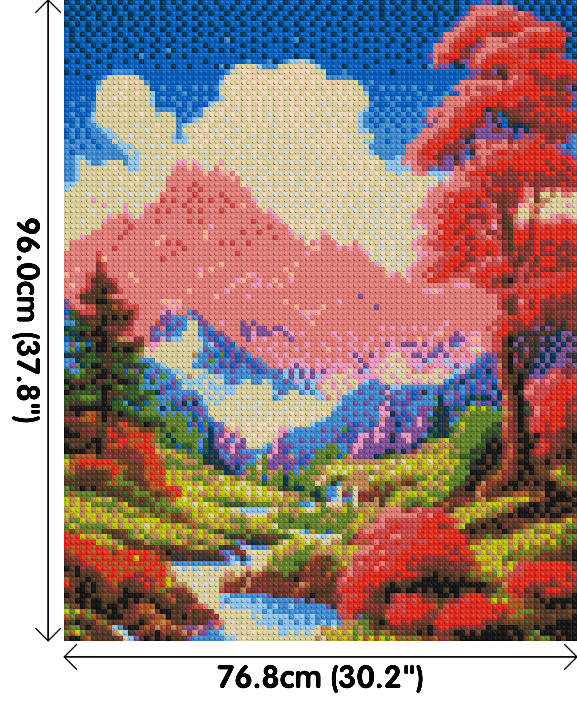Pink Mountain Peaks and Cascading Waterfall Illustration - Brick Art Mosaic Kit 4x5 dimensions