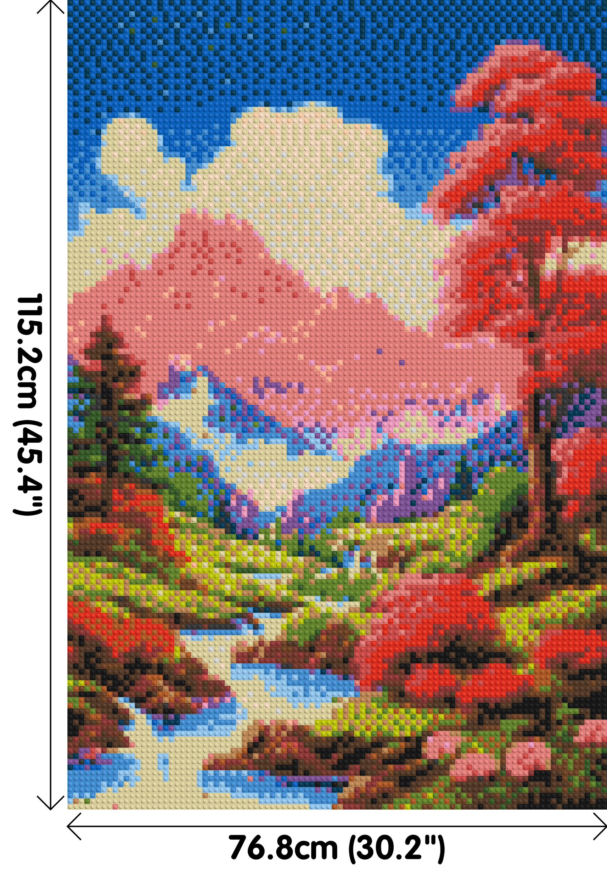 Pink Mountain Peaks and Cascading Waterfall Illustration - Brick Art Mosaic Kit 4x6 dimensions