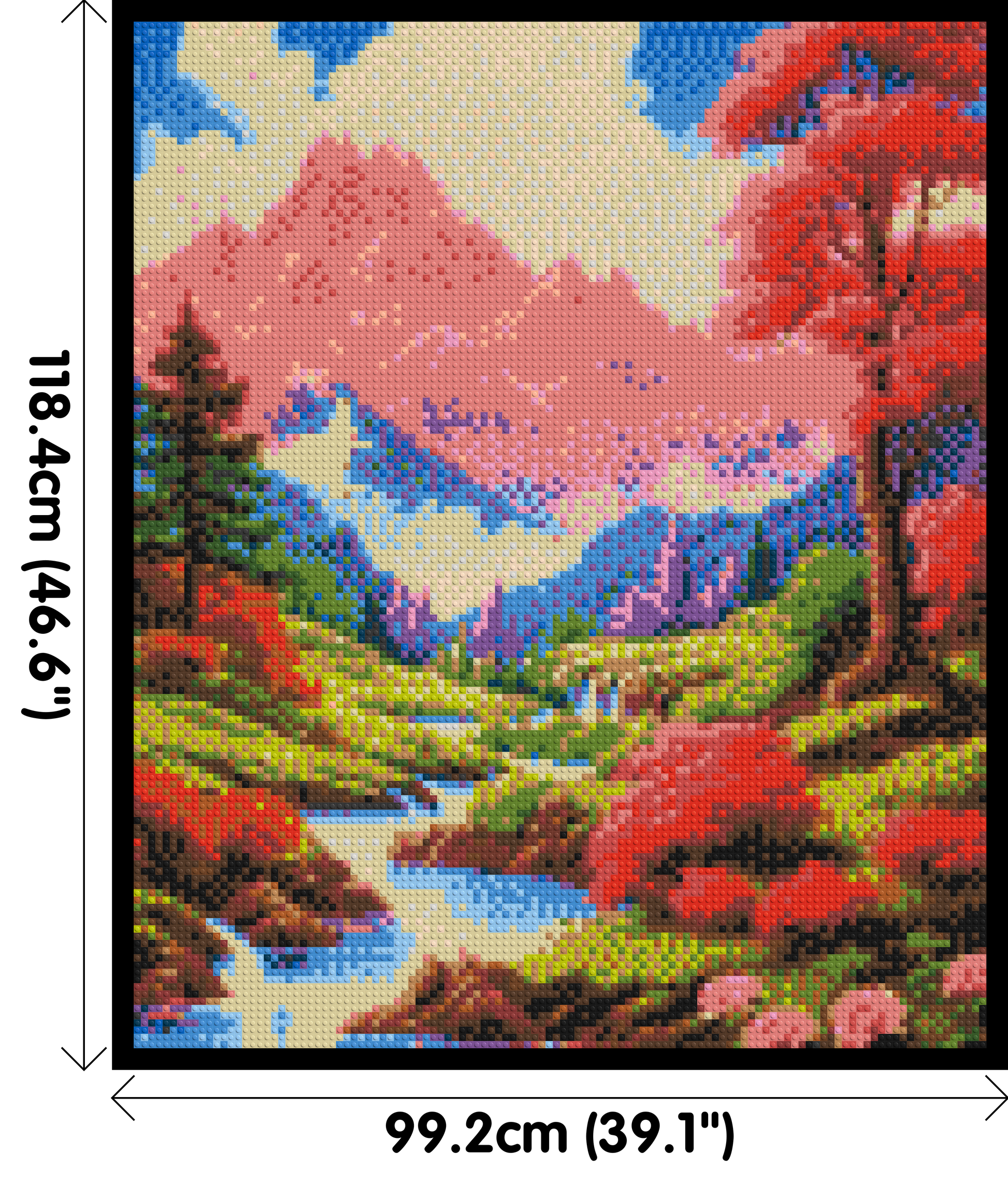 Pink Mountain Peaks and Cascading Waterfall Illustration - Brick Art Mosaic Kit 5x6 dimensions with frame