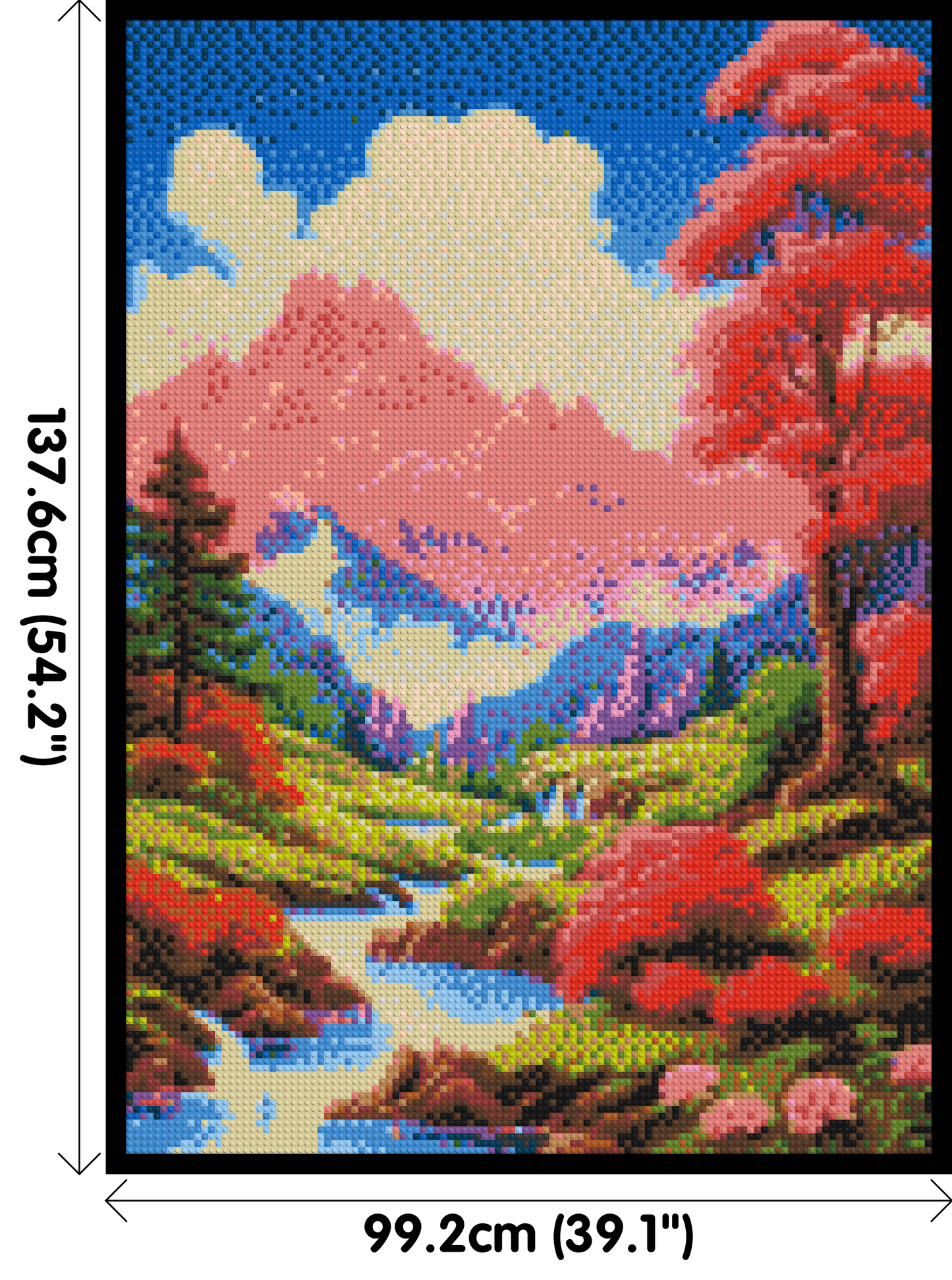 Pink Mountain Peaks and Cascading Waterfall Illustration - Brick Art Mosaic Kit 5x7 large