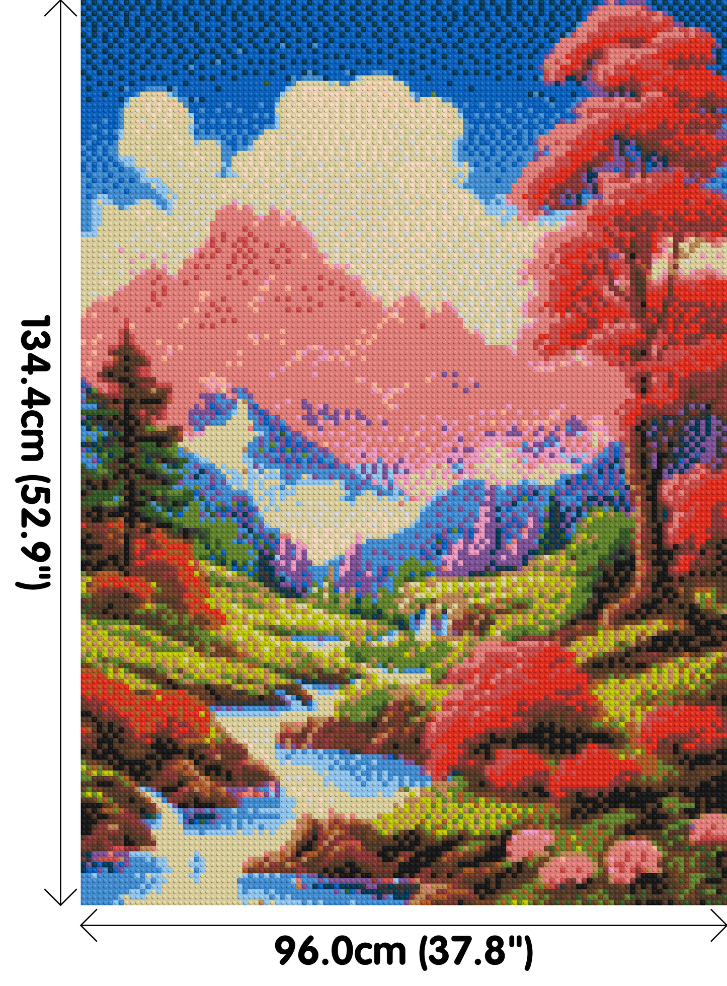 Pink Mountain Peaks and Cascading Waterfall Illustration - Brick Art Mosaic Kit 5x7 large
