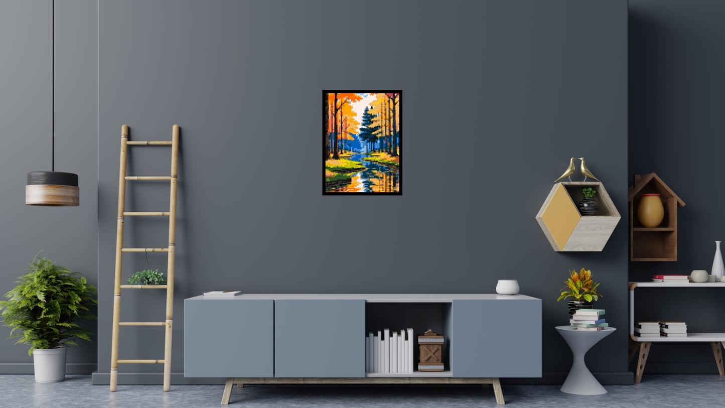 Autumn Forest River Reflection Illustration - Brick Art Mosaic Kit 3x4 large