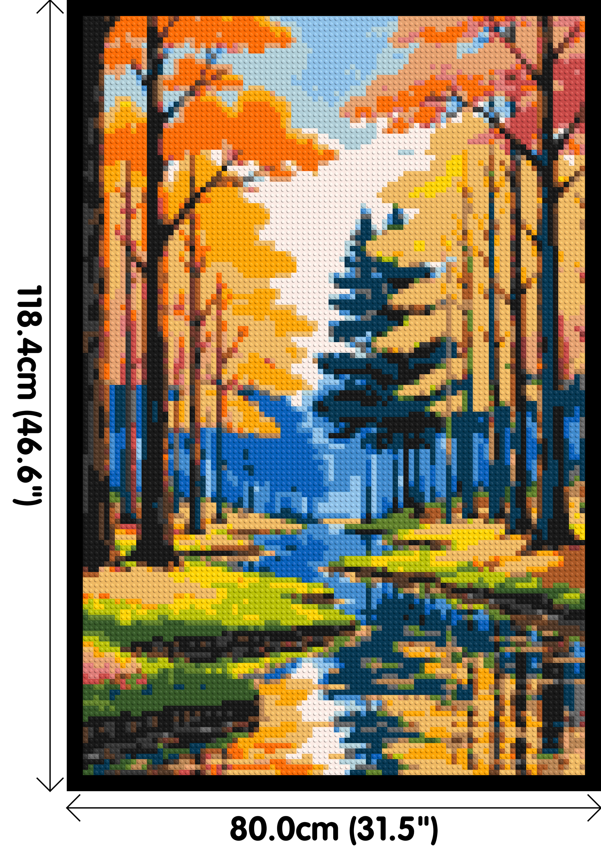 Autumn Forest River Reflection Illustration - Brick Art Mosaic Kit 4x6 dimensions with frame