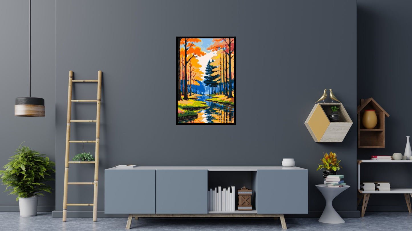 Autumn Forest River Reflection Illustration - Brick Art Mosaic Kit 4x6 large