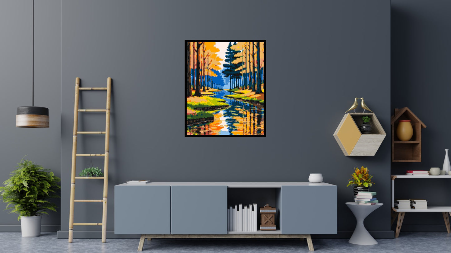 Autumn Forest River Reflection Illustration - Brick Art Mosaic Kit 5x6 large