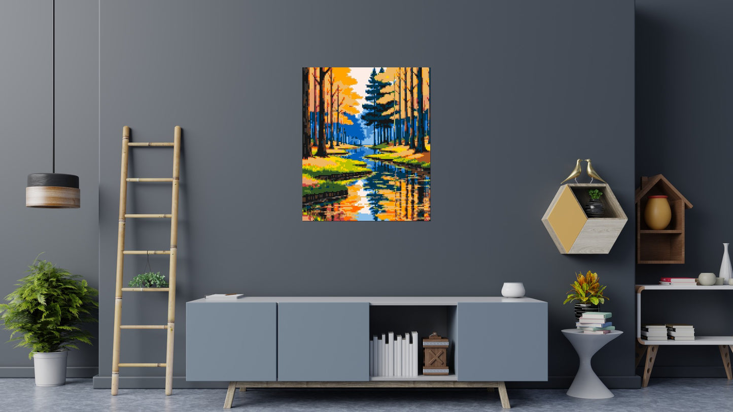 Autumn Forest River Reflection Illustration - Brick Art Mosaic Kit 5x6 large