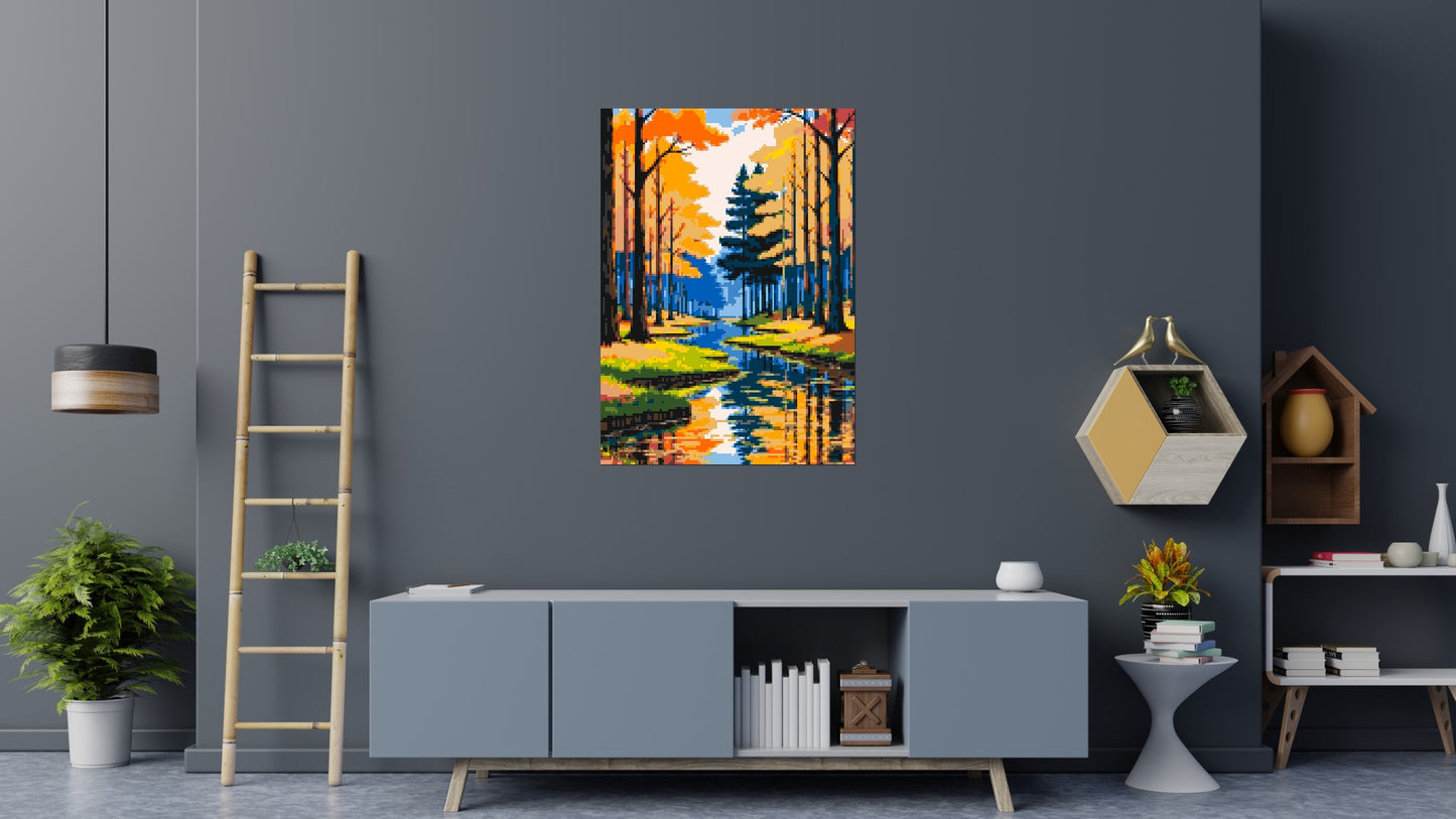Autumn Forest River Reflection Illustration - Brick Art Mosaic Kit 5x7 large